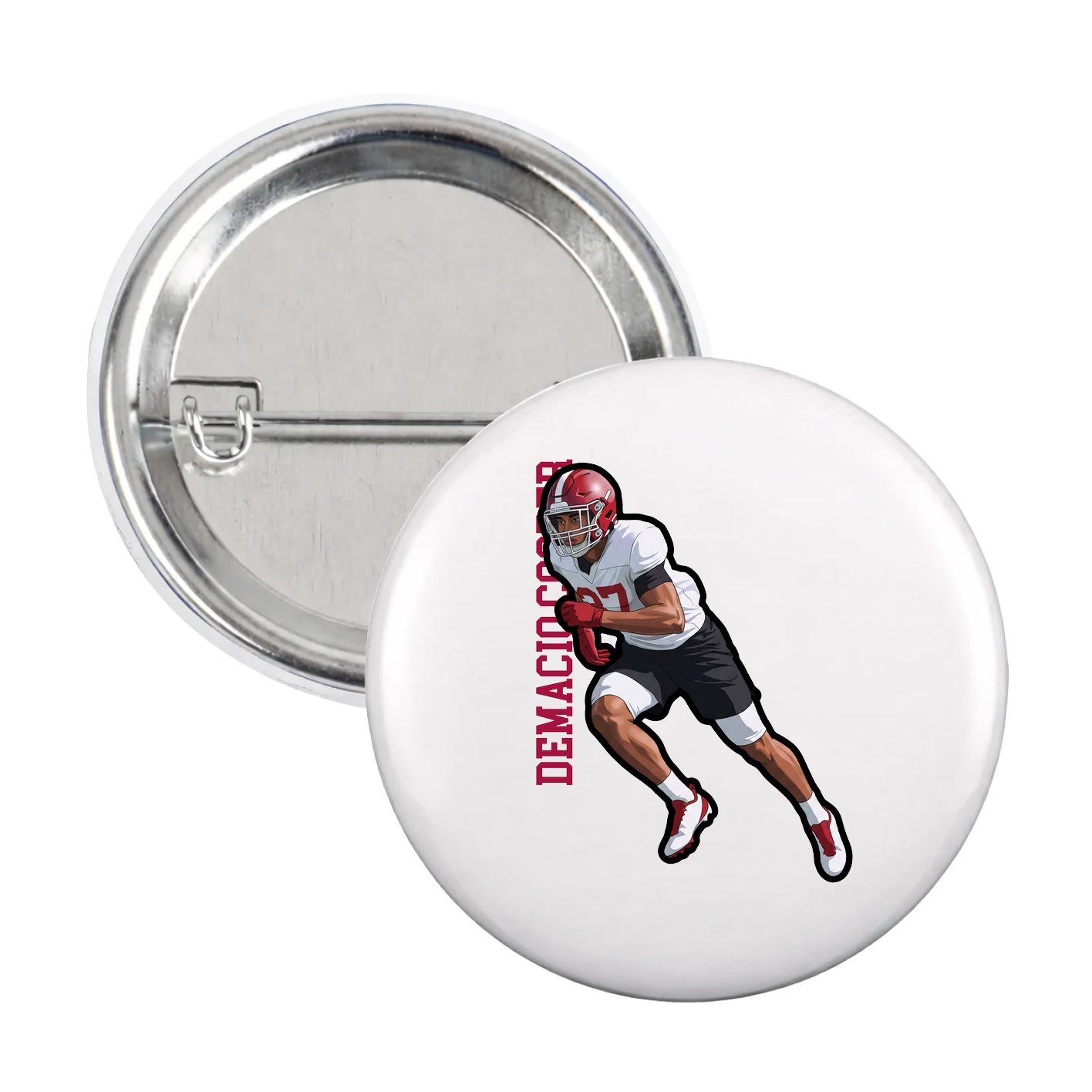 Game Day Button — Name Vertical in White