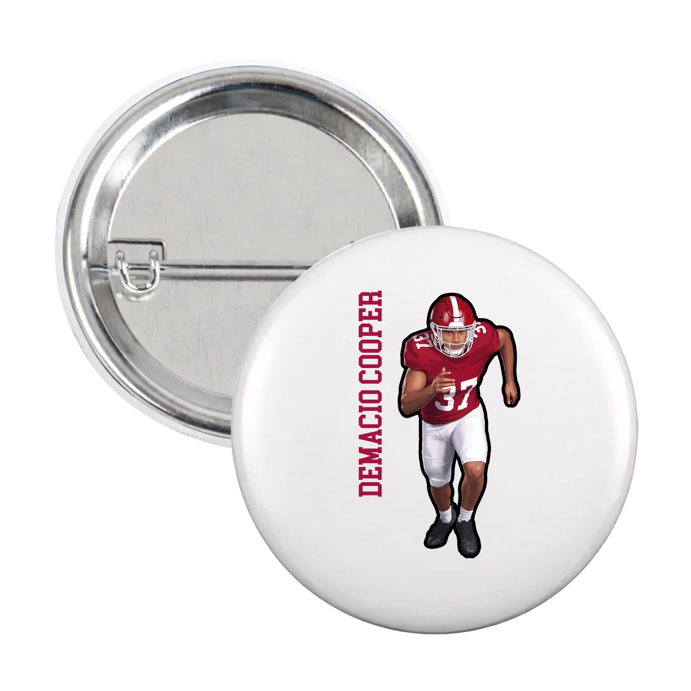 Game Day Button — Name Vertical in White