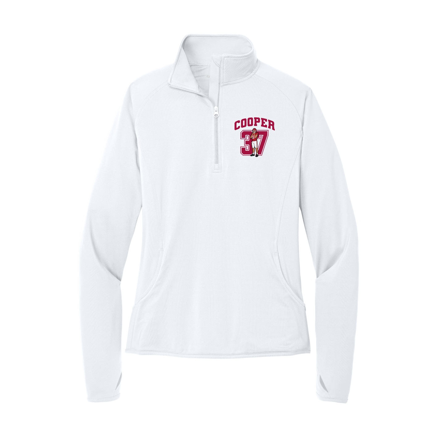 Women's Q-Zip Pullover — Number in White