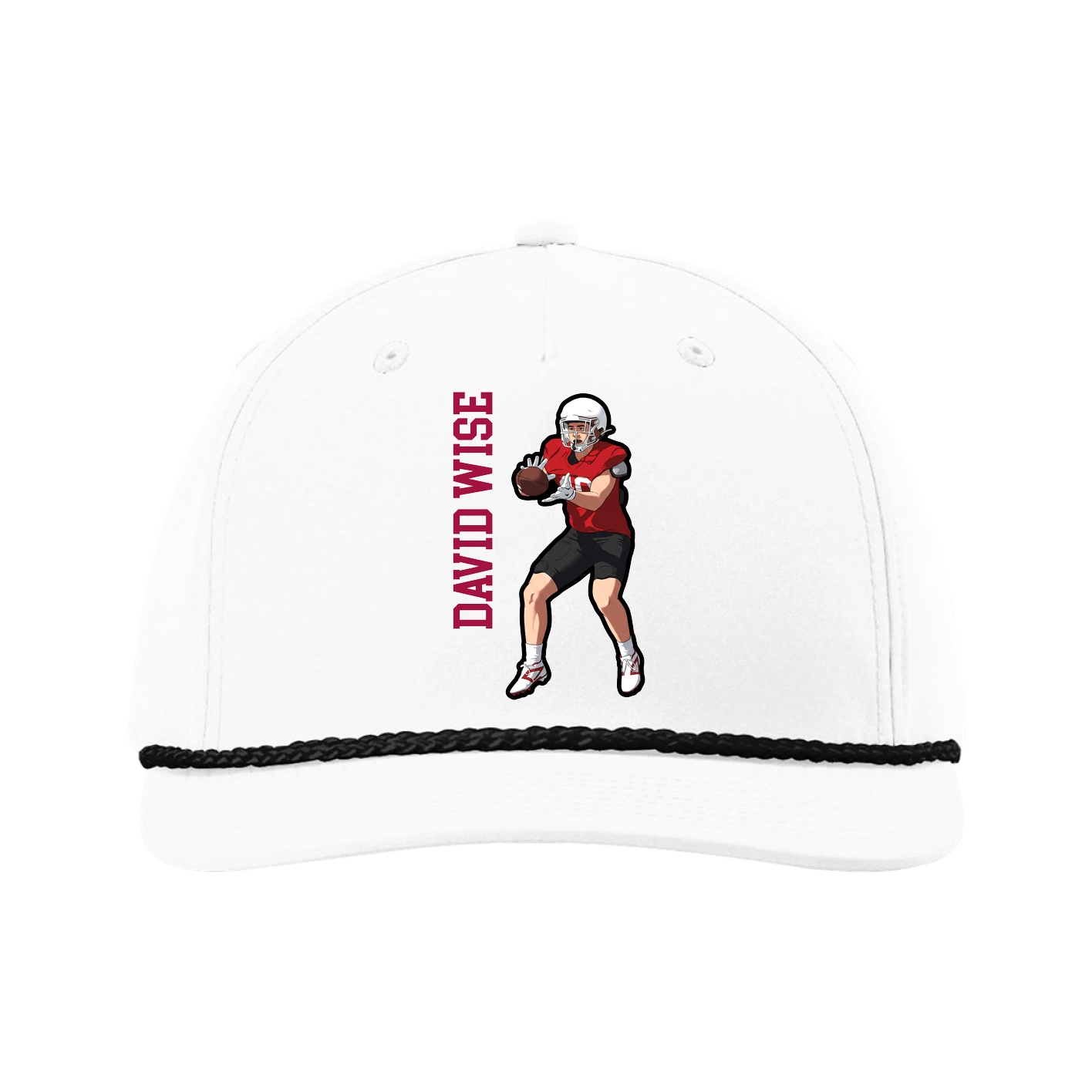 Five-Panel Classic Rope Cap — Name Vertical in White