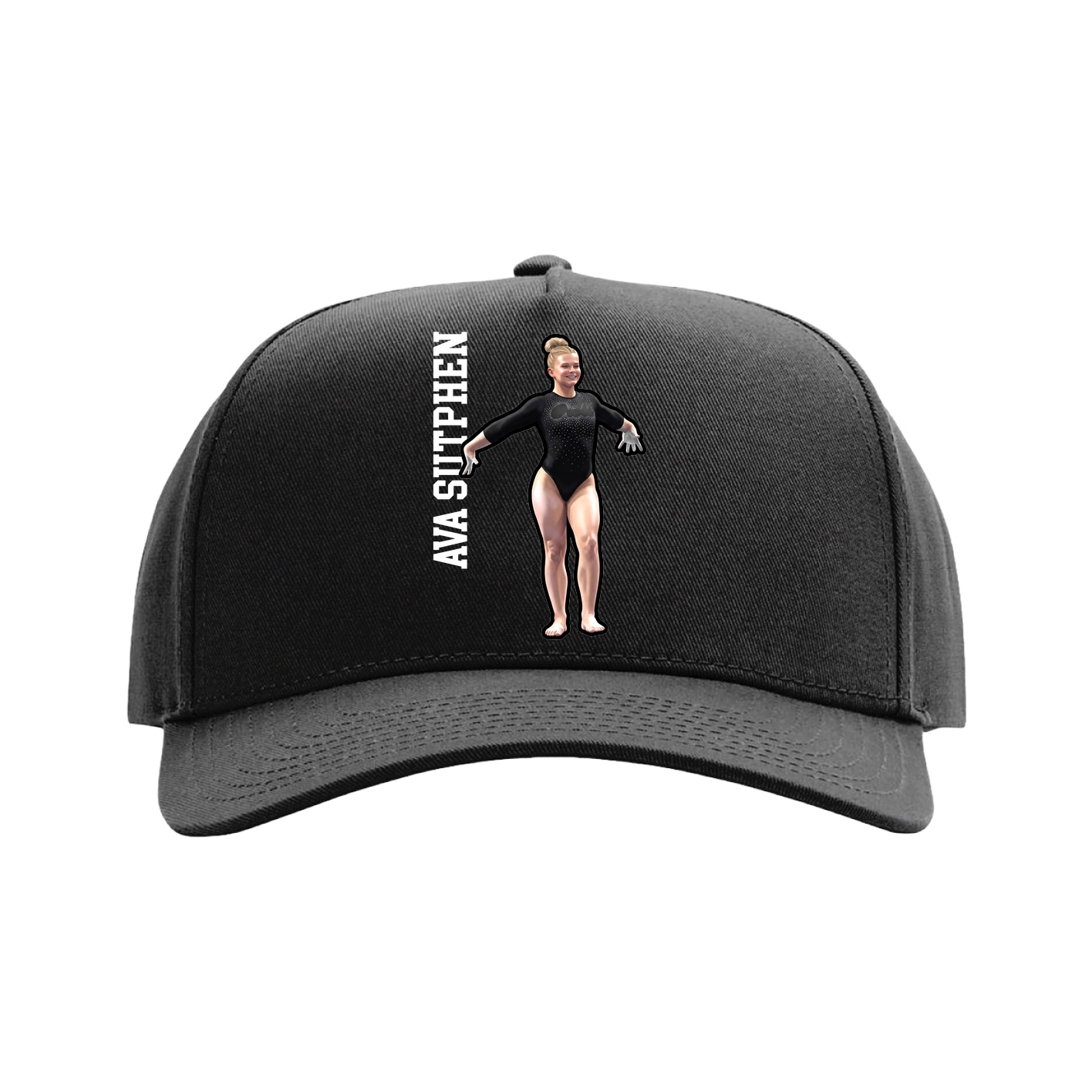Full Fabric Five-Panel Champ Cap — Name Vertical in Black