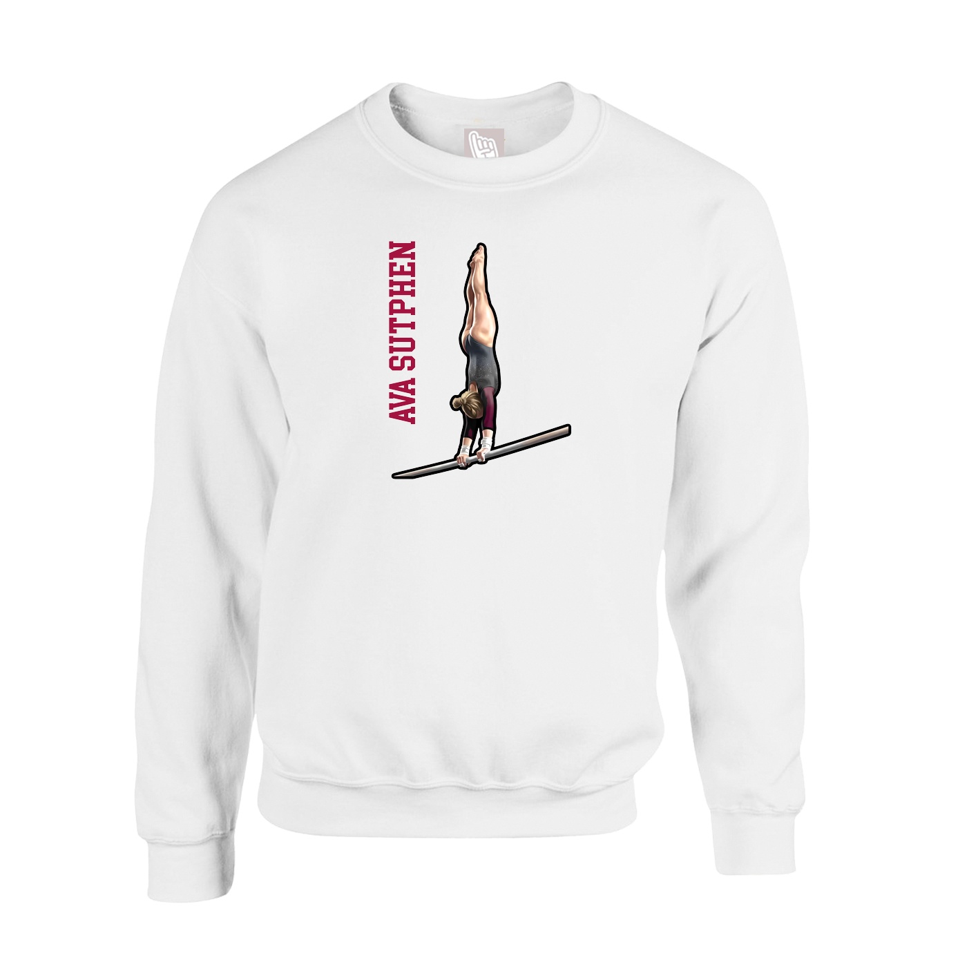 Fleece Crew — Name Vertical in White