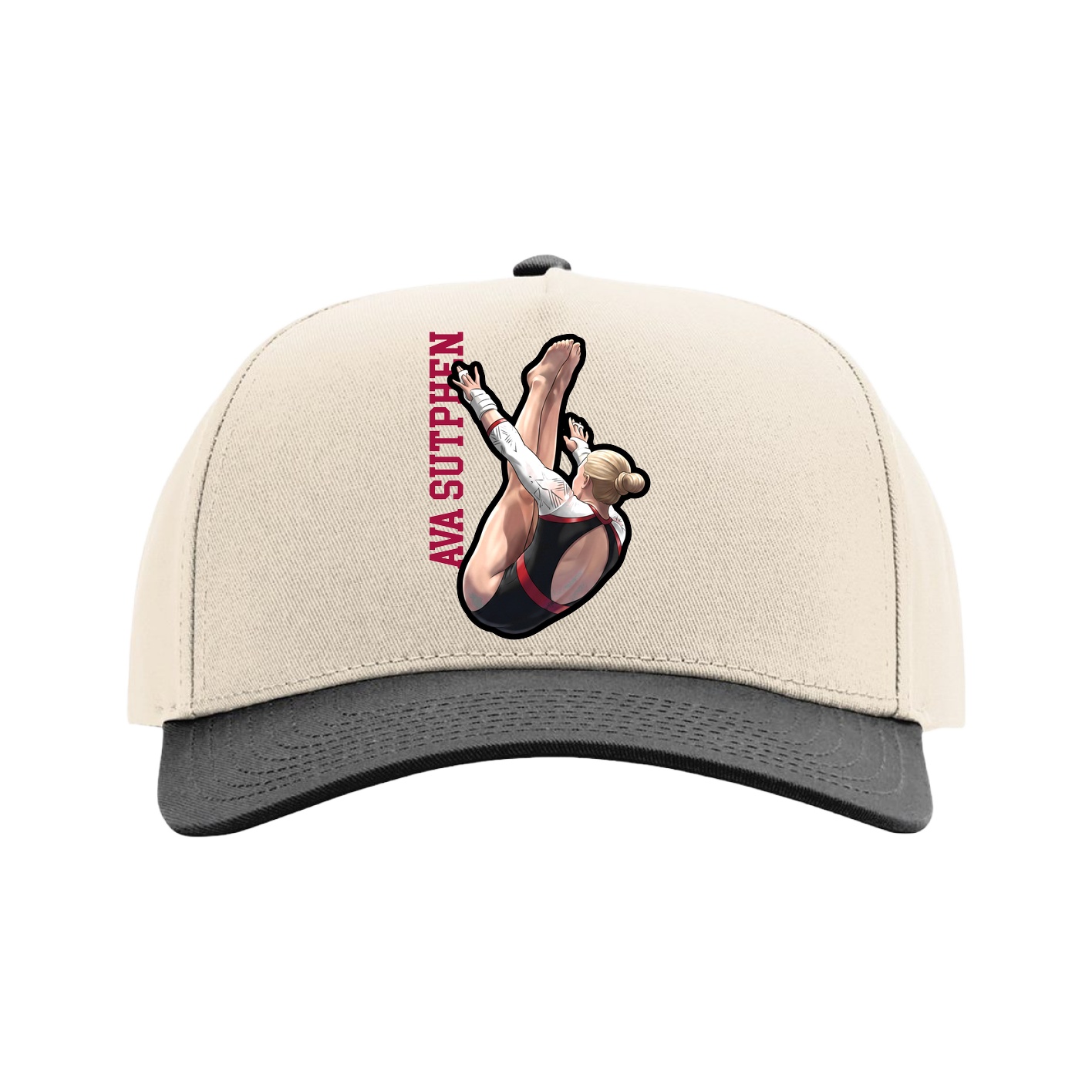 Full Fabric Five-Panel Champ Cap — Name Vertical in Cream/Black