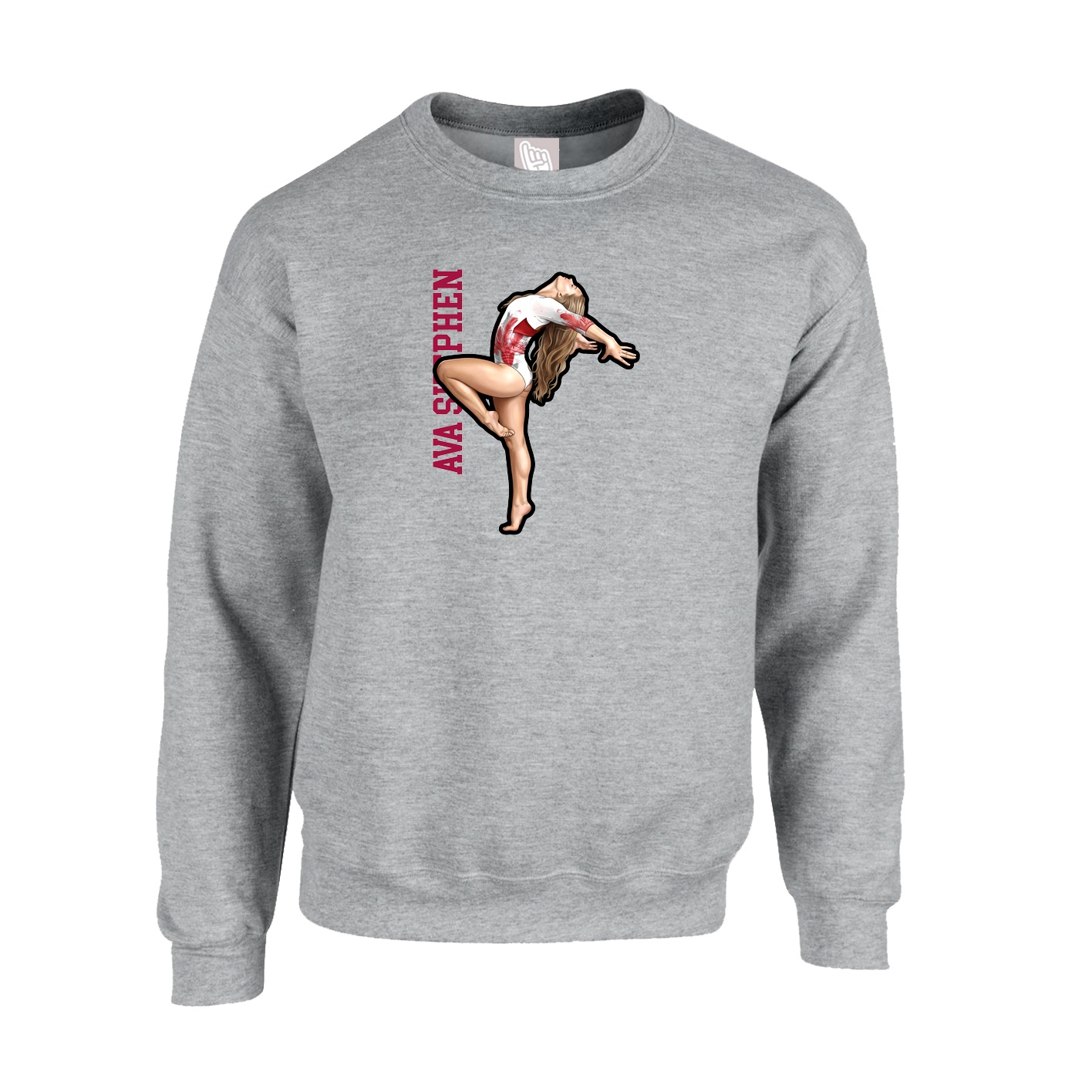 Fleece Crew — Name Vertical in Grey