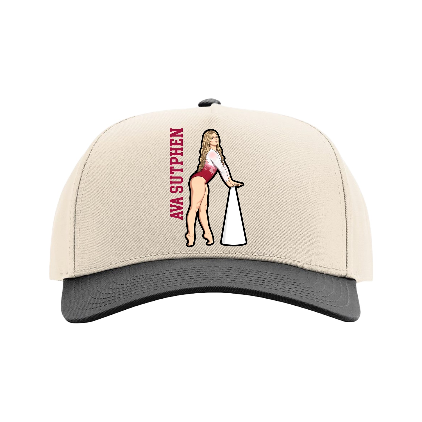 Full Fabric Five-Panel Champ Cap — Name Vertical in Cream/Black
