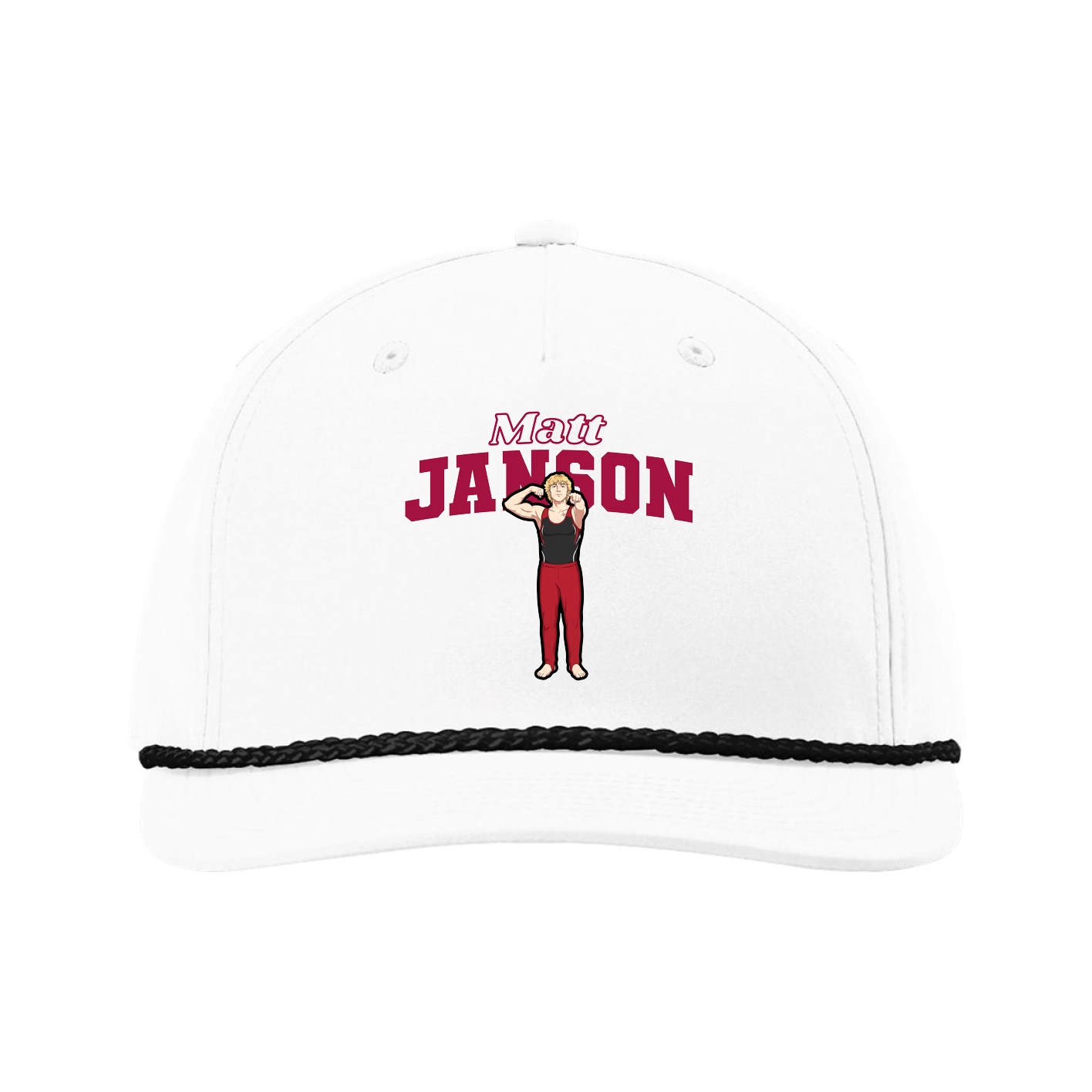 Five-Panel Classic Rope Cap — Name Arch in White