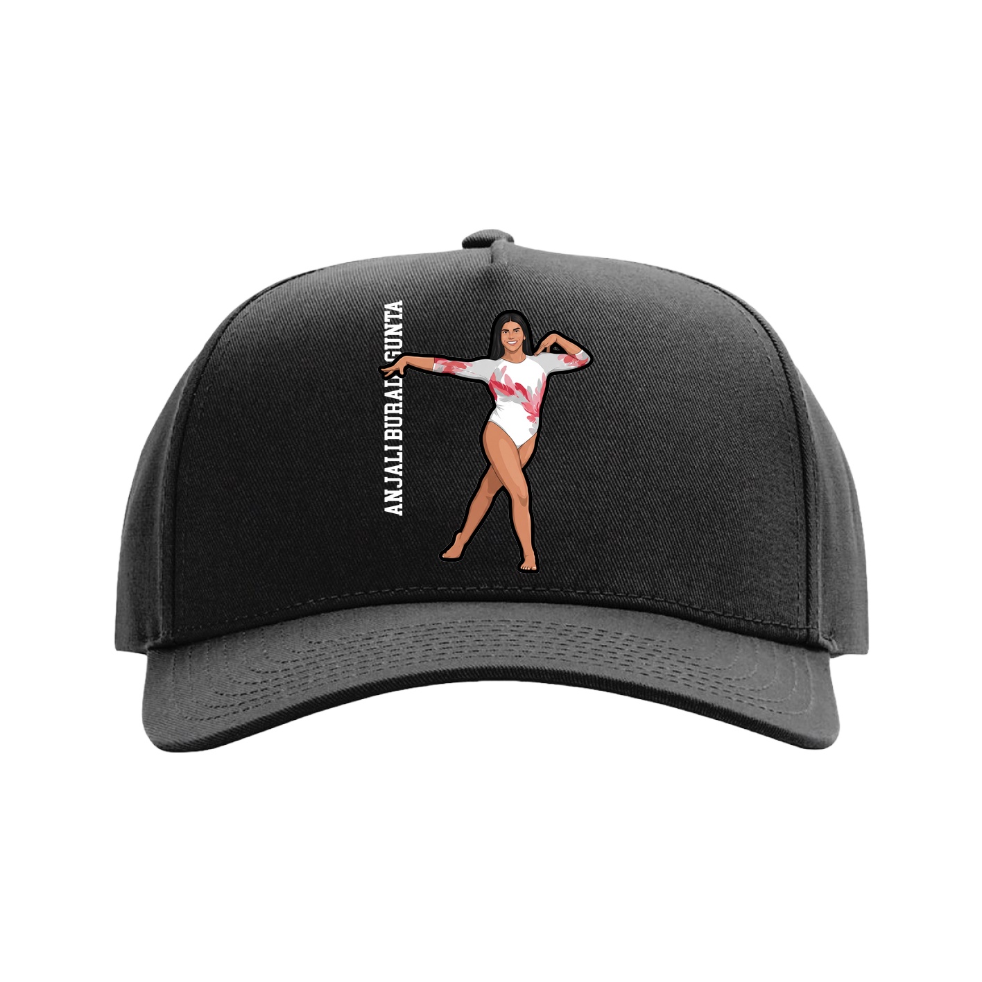 Full Fabric Five-Panel Champ Cap — Name Vertical in Black