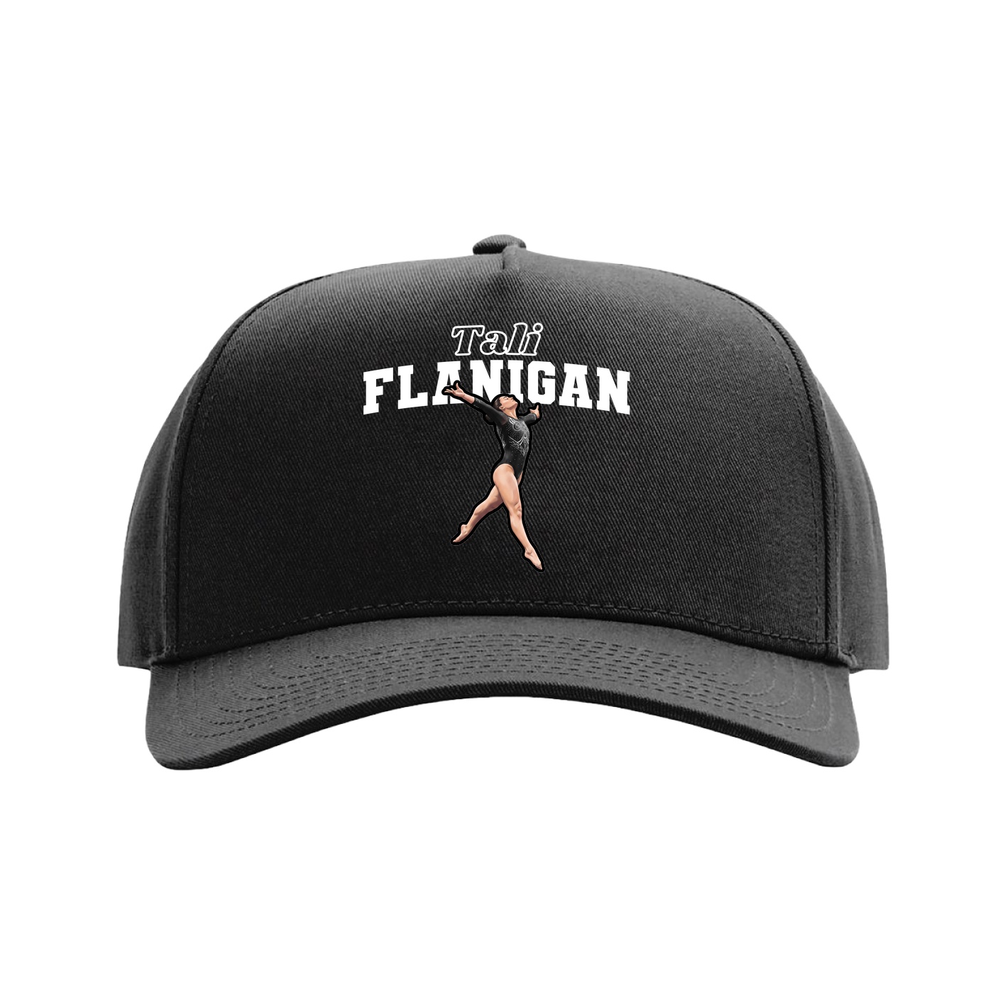 Full Fabric Five-Panel Champ Cap — Name Arch in Black