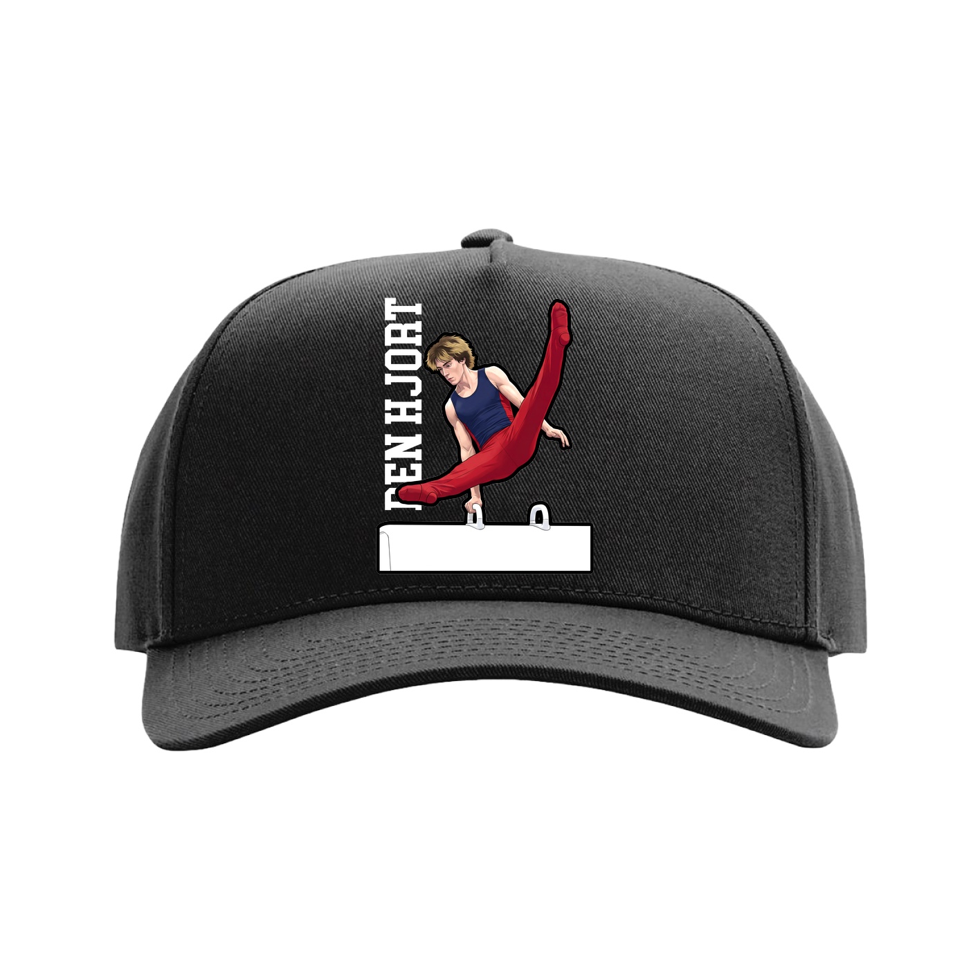 Full Fabric Five-Panel Champ Cap — Name Vertical in Black