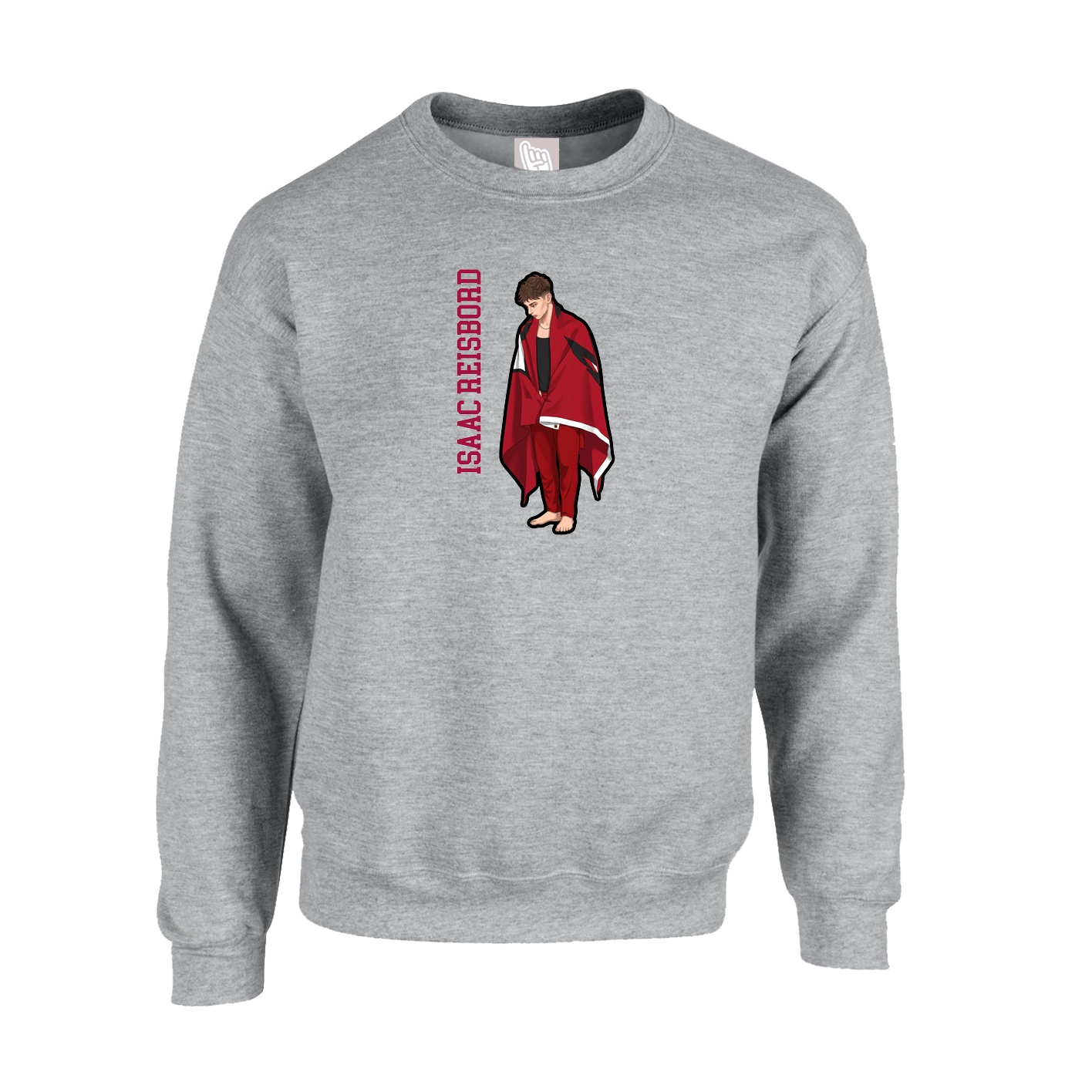 Fleece Crew — Name Vertical in Grey
