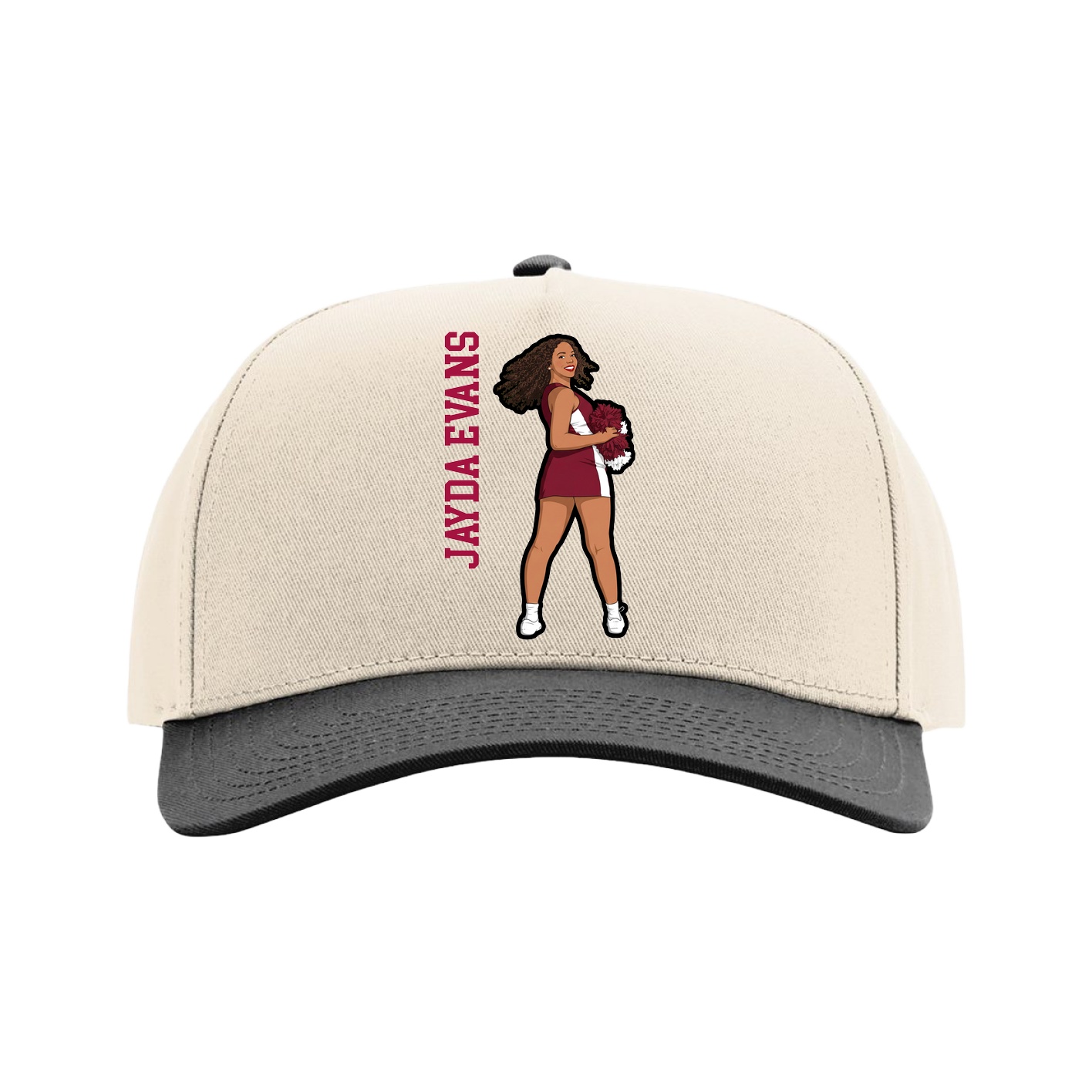 Full Fabric Five-Panel Champ Cap — Name Vertical in Cream/Black