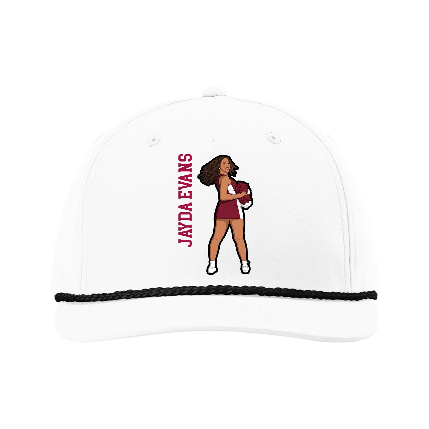 Five-Panel Classic Rope Cap — Name Vertical in White