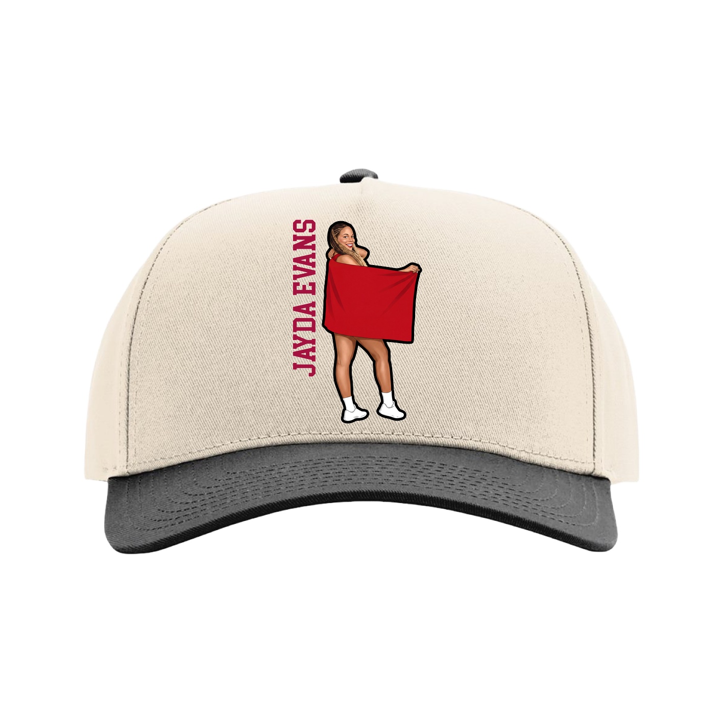 Full Fabric Five-Panel Champ Cap — Name Vertical in Cream/Black
