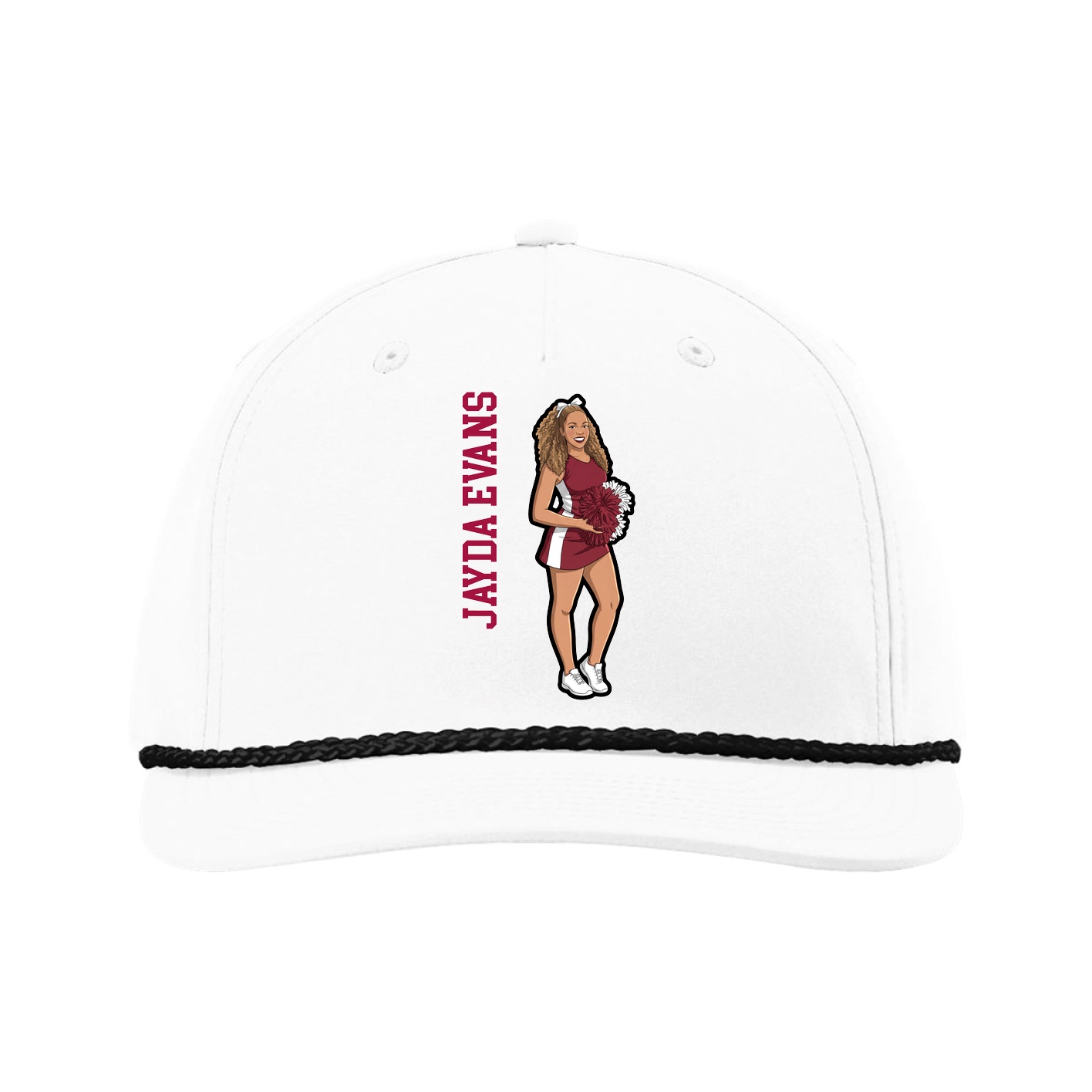 Five-Panel Classic Rope Cap — Name Vertical in White