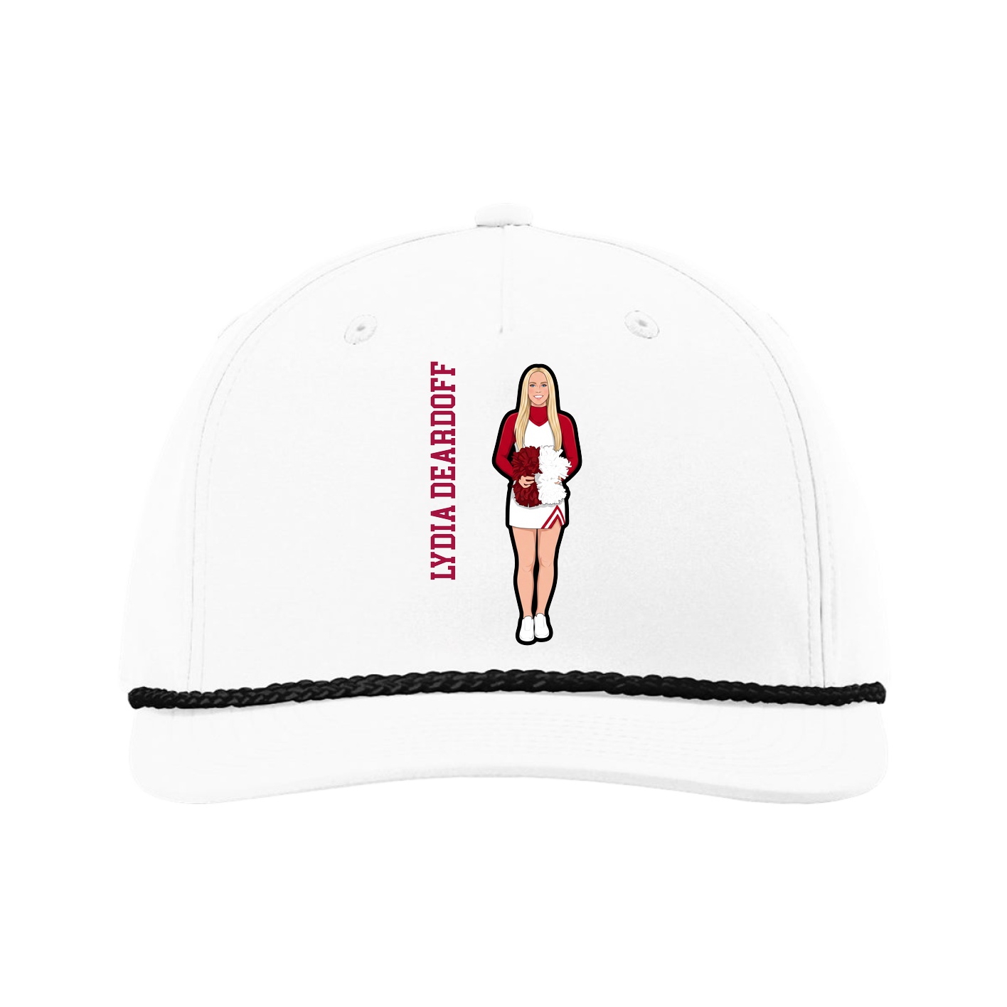 Five-Panel Classic Rope Cap — Name Vertical in White