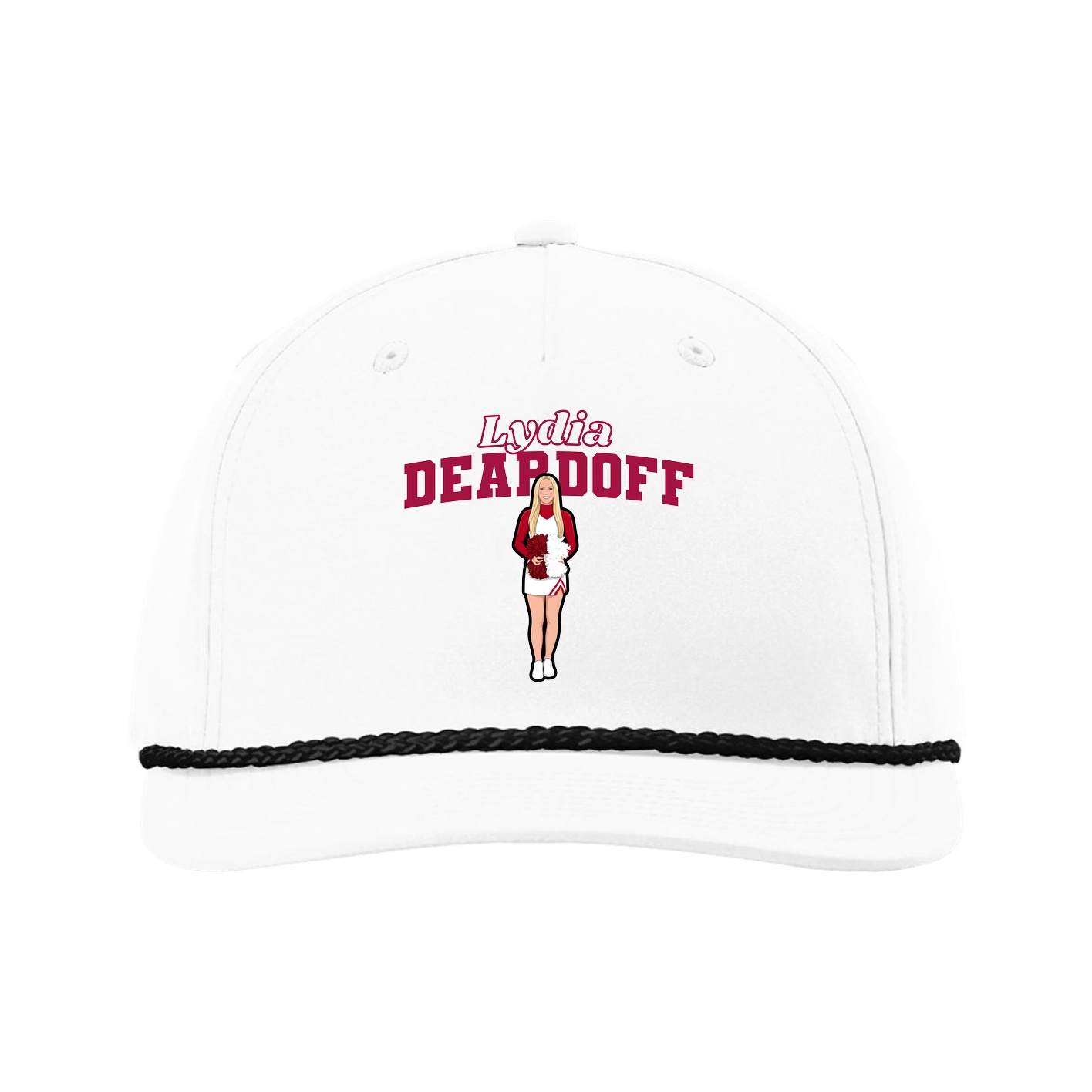 Five-Panel Classic Rope Cap — Name Arch in White