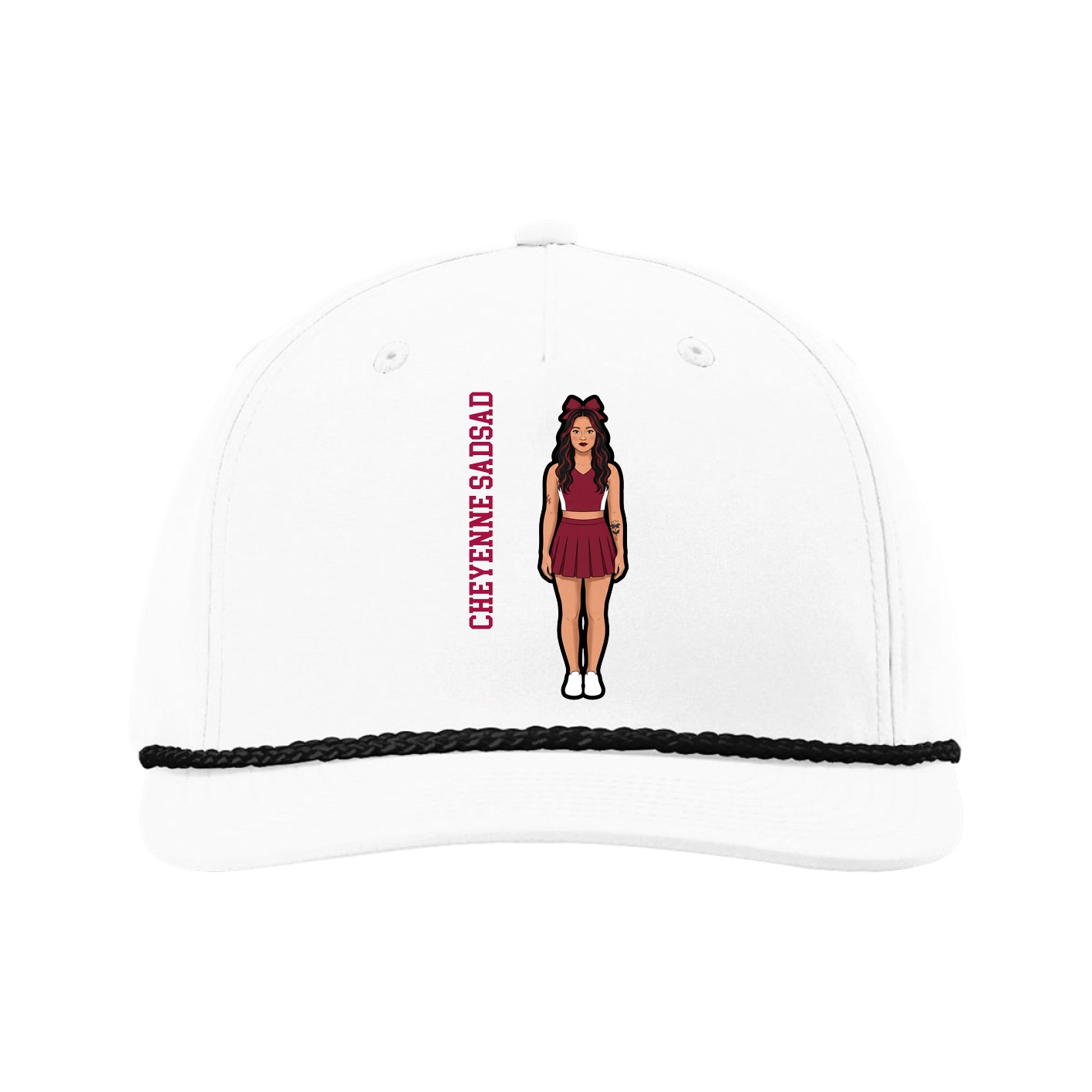 Five-Panel Classic Rope Cap — Name Vertical in White