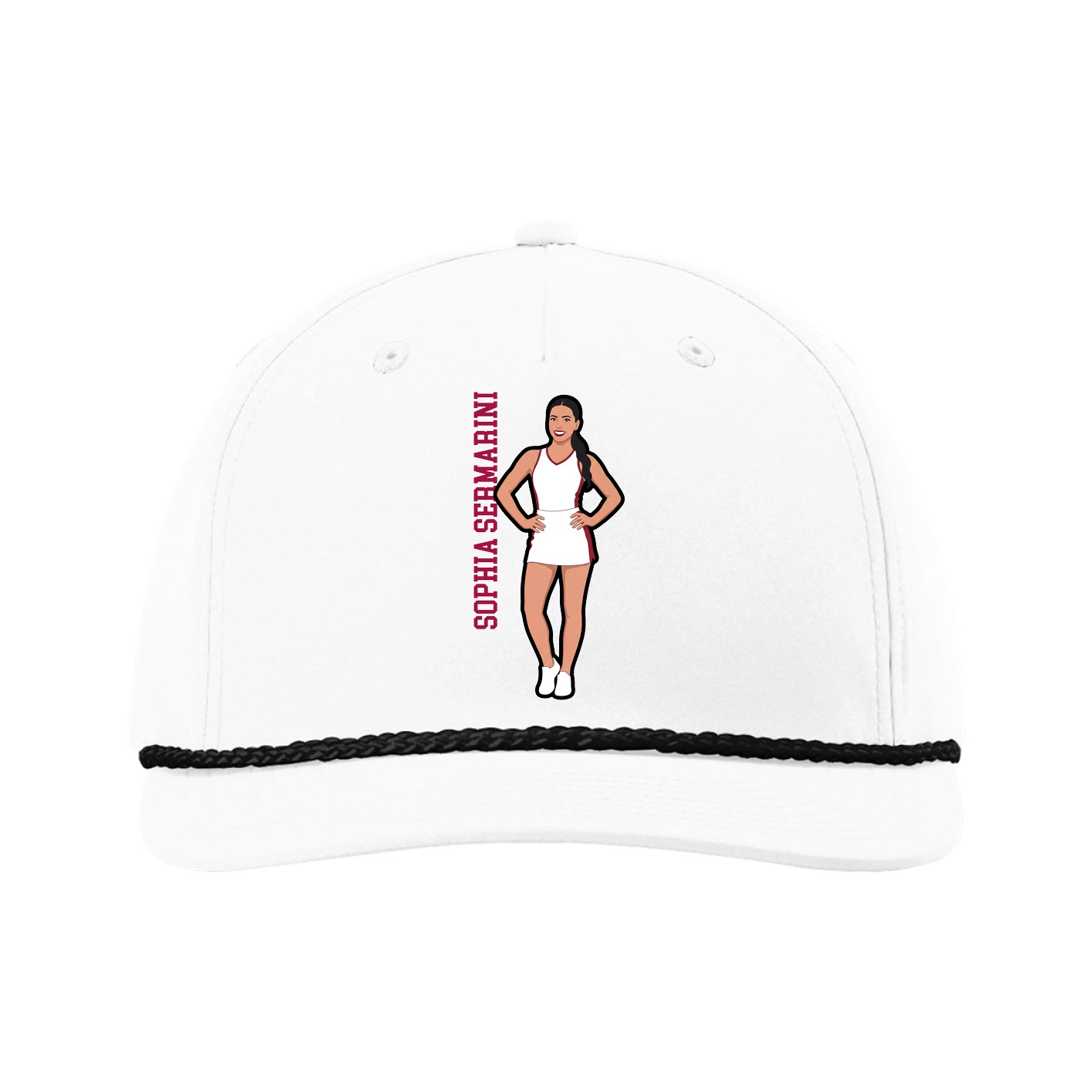 Five-Panel Classic Rope Cap — Name Vertical in White
