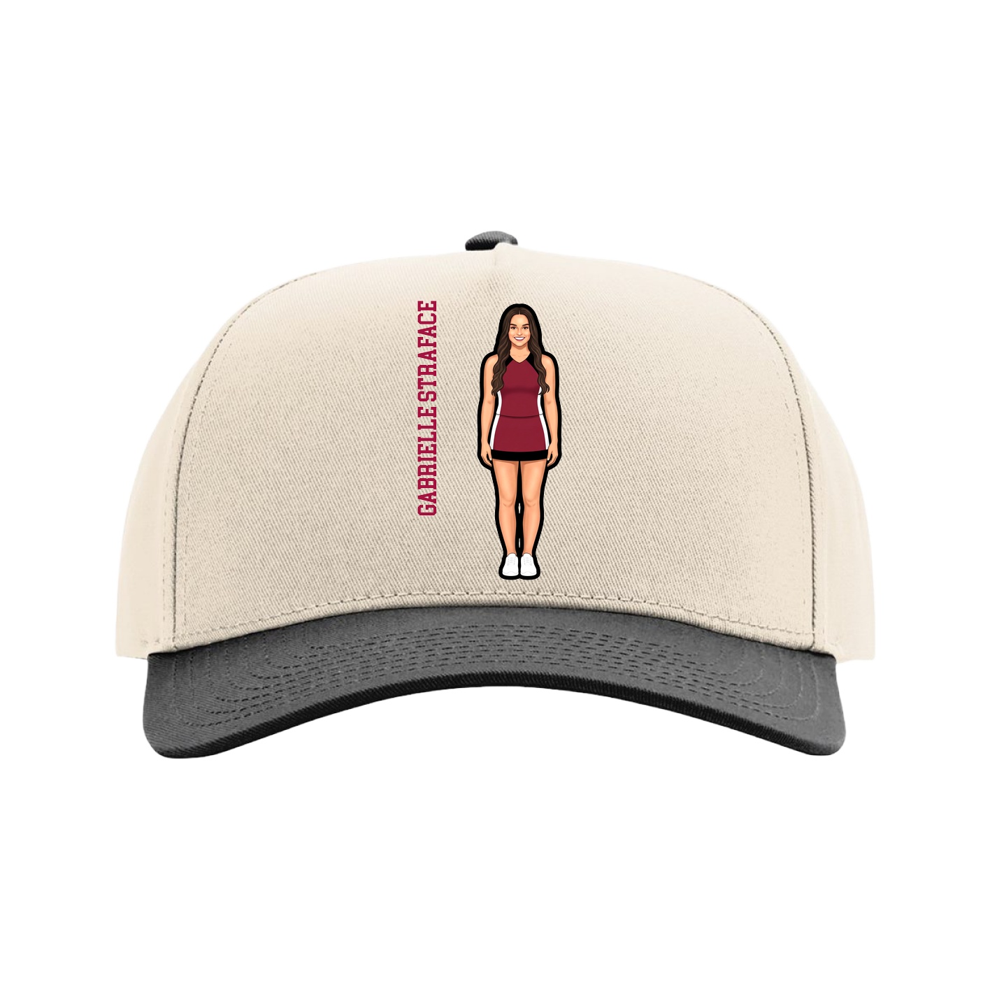 Full Fabric Five-Panel Champ Cap — Name Vertical in Cream/Black