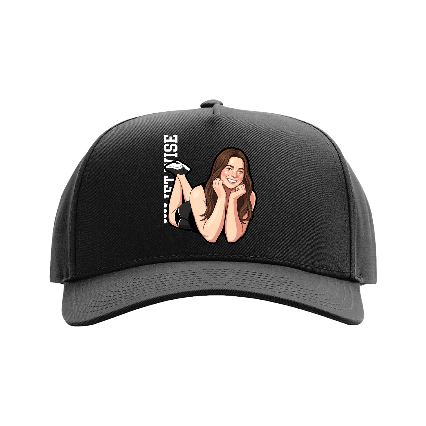 Full Fabric Five-Panel Champ Cap — Name Vertical in Black