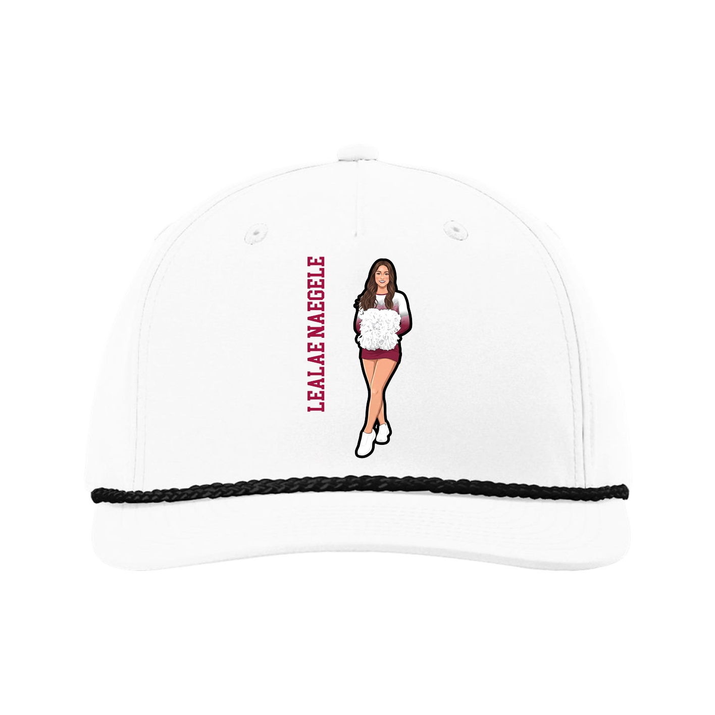 Five-Panel Classic Rope Cap — Name Vertical in White