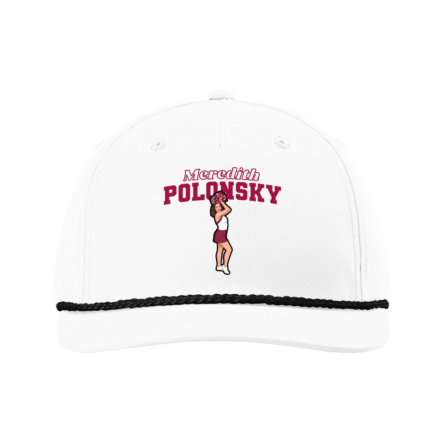Five-Panel Classic Rope Cap — Name Arch in White