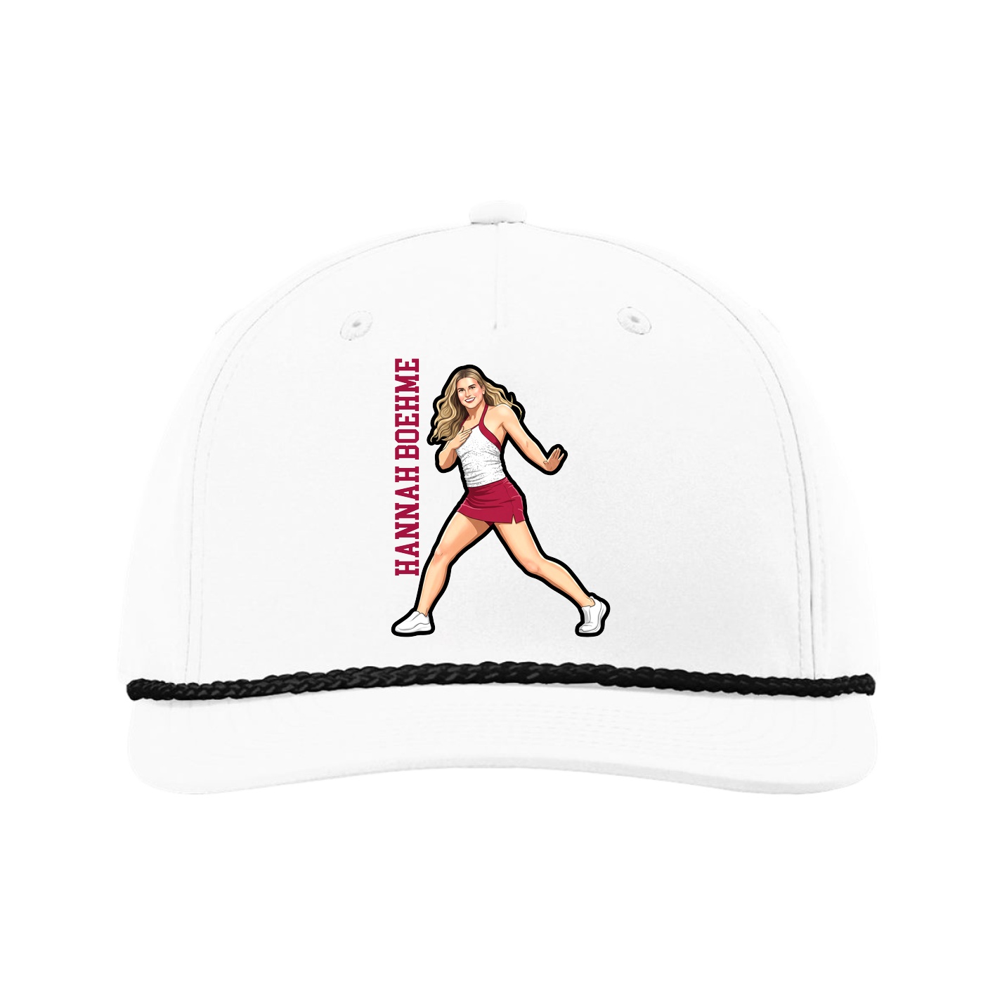 Five-Panel Classic Rope Cap — Name Vertical in White