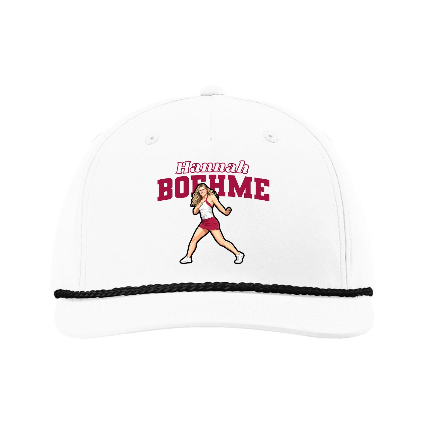 Five-Panel Classic Rope Cap — Name Arch in White