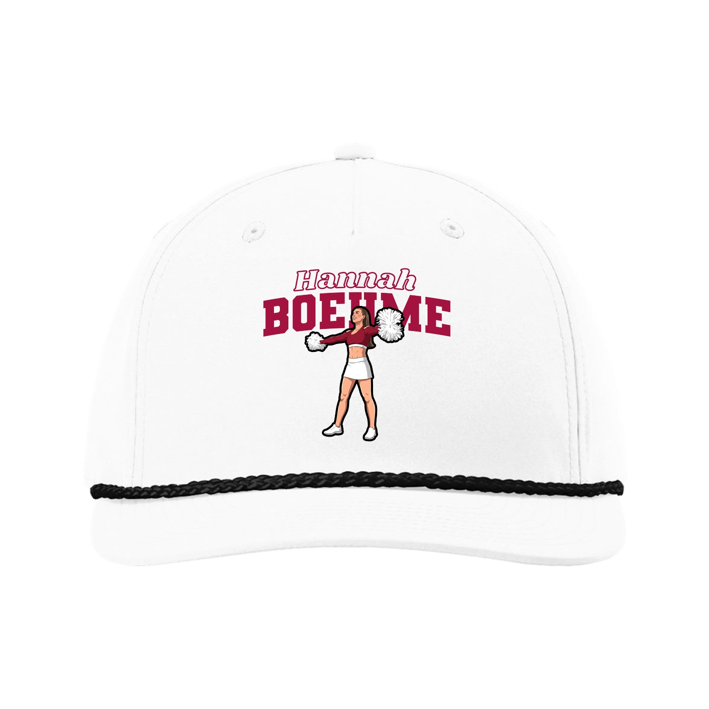 Five-Panel Classic Rope Cap — Name Arch in White