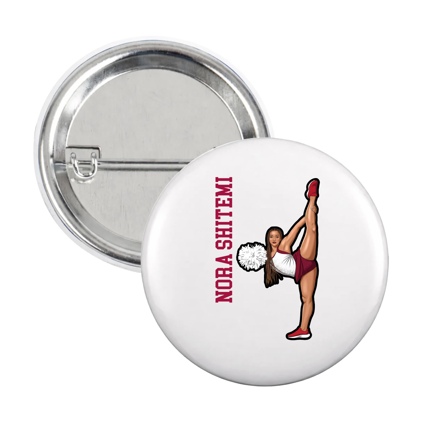 Game Day Button — Name Vertical in White
