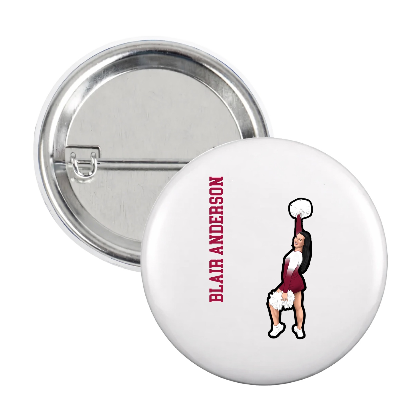 Game Day Button — Name Vertical in White