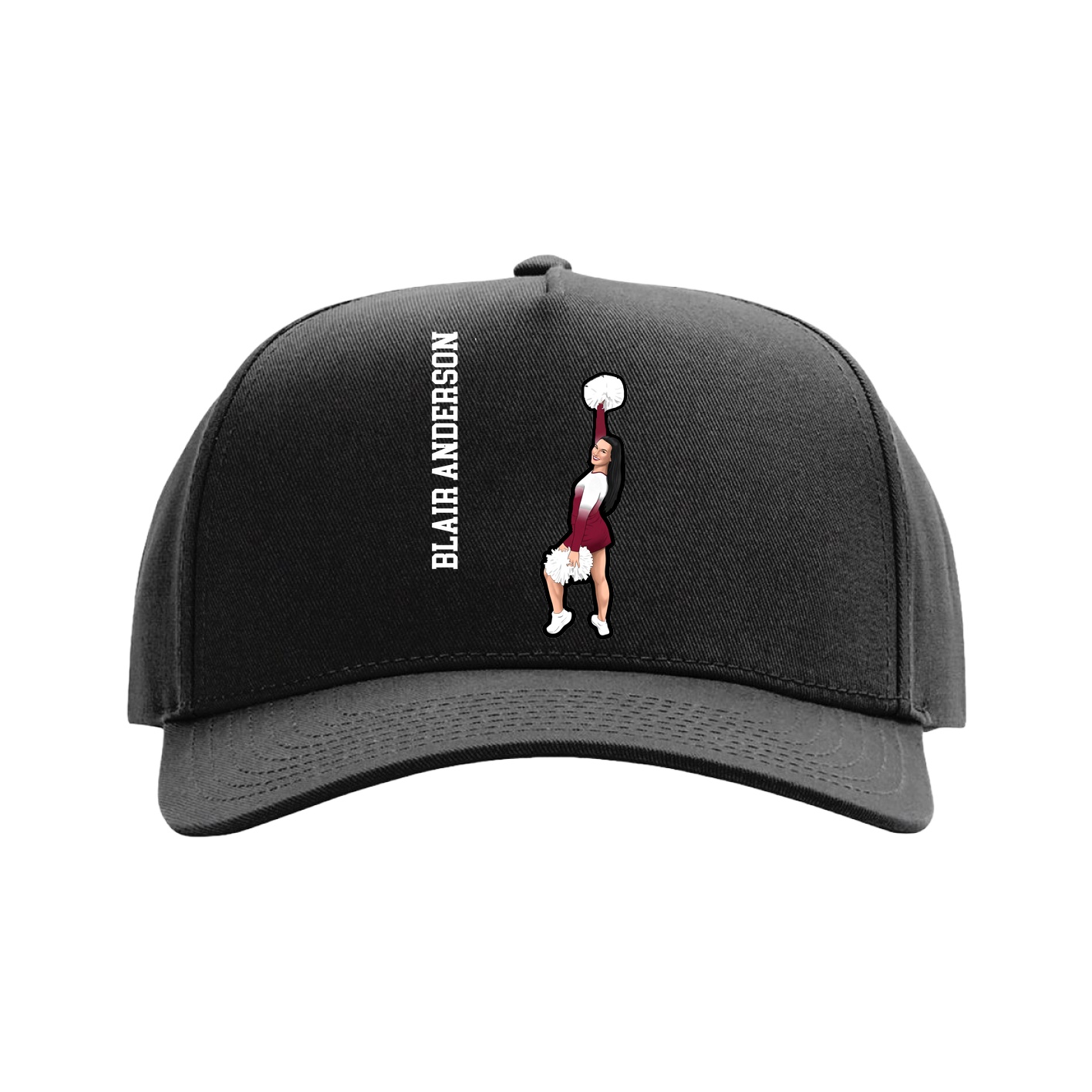 Full Fabric Five-Panel Champ Cap — Name Vertical in Black