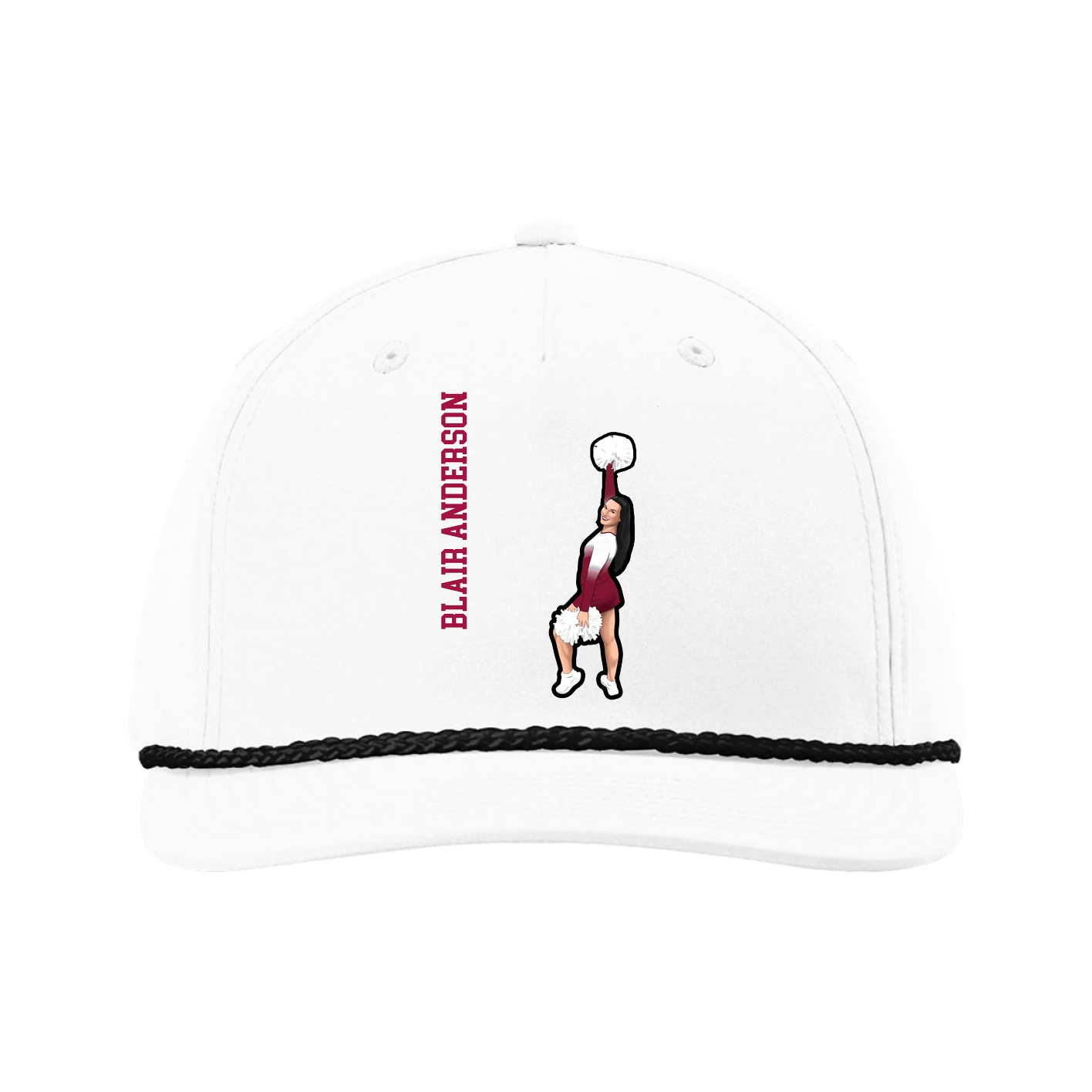 Five-Panel Classic Rope Cap — Name Vertical in White