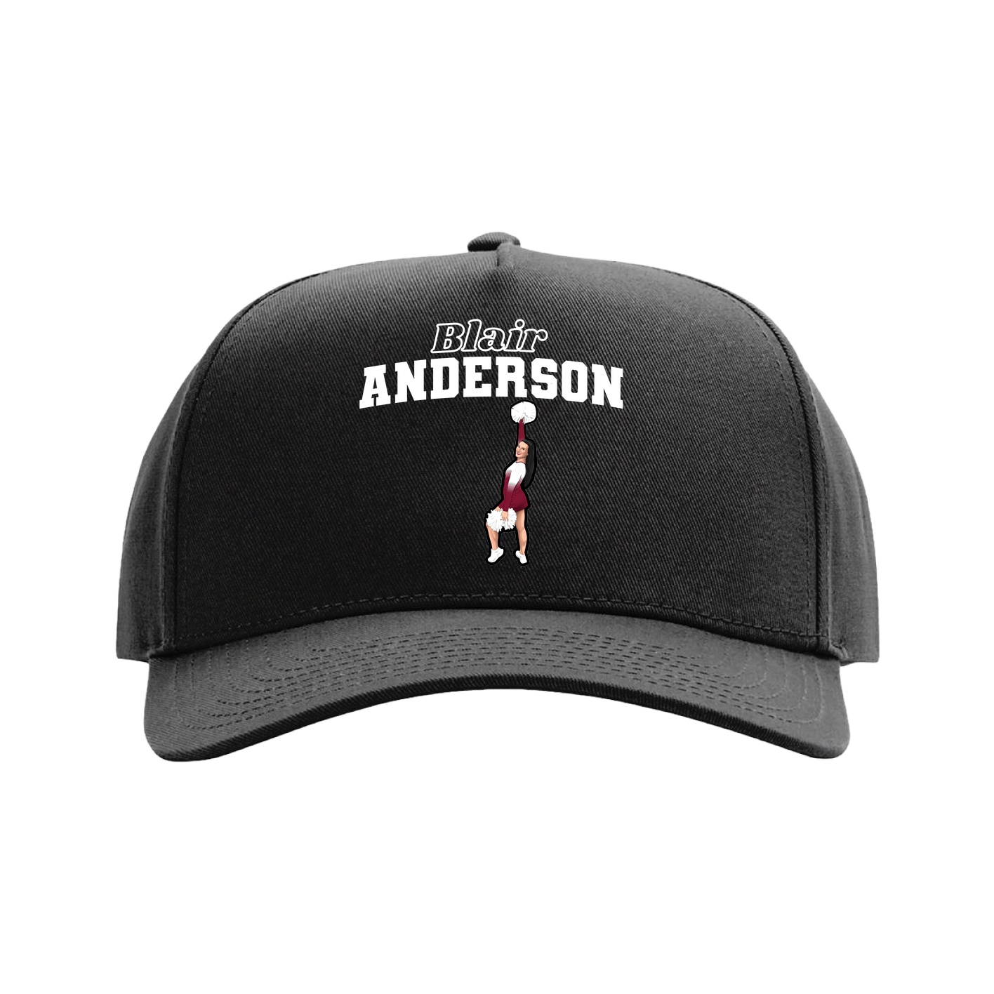 Full Fabric Five-Panel Champ Cap — Name Arch in Black