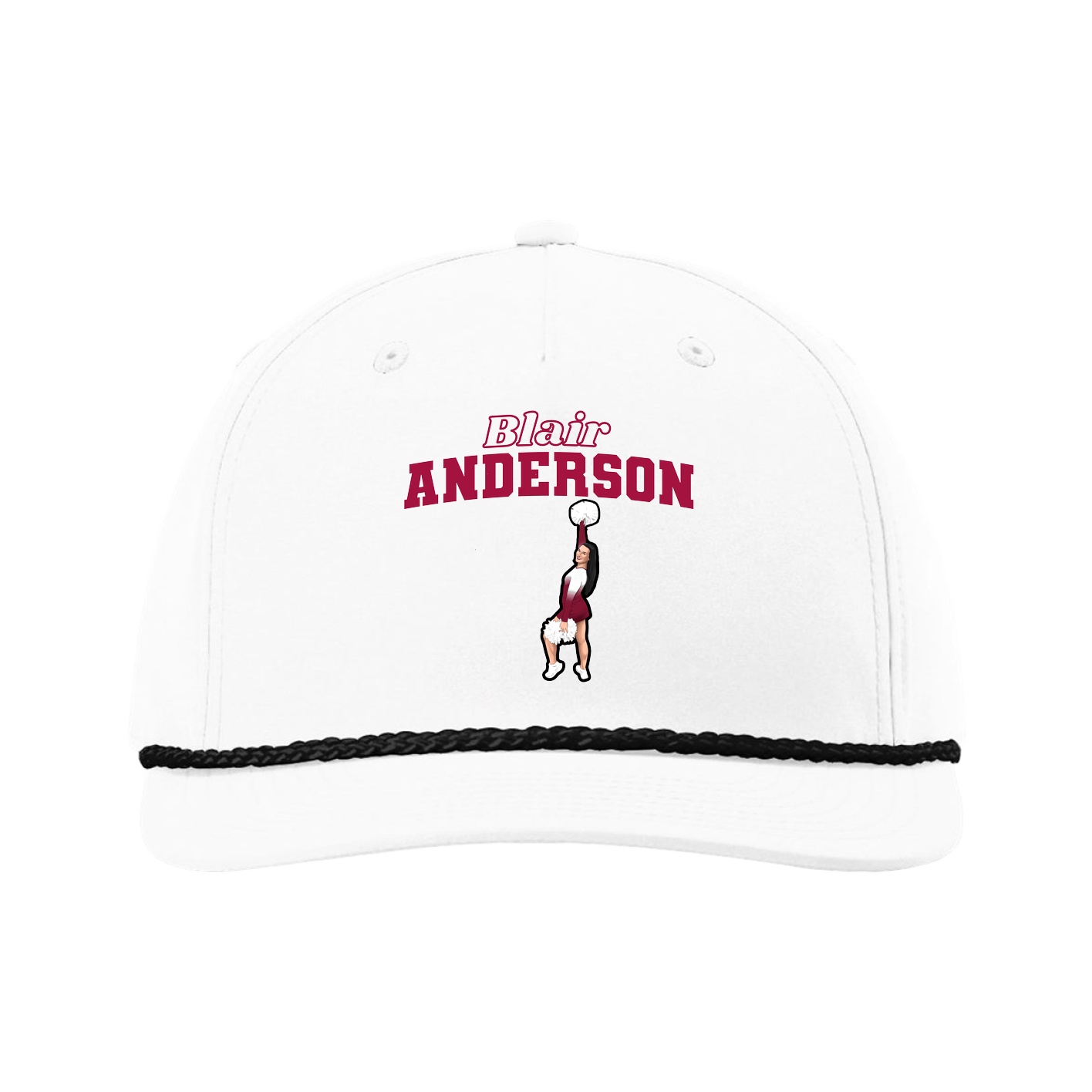 Five-Panel Classic Rope Cap — Name Arch in White
