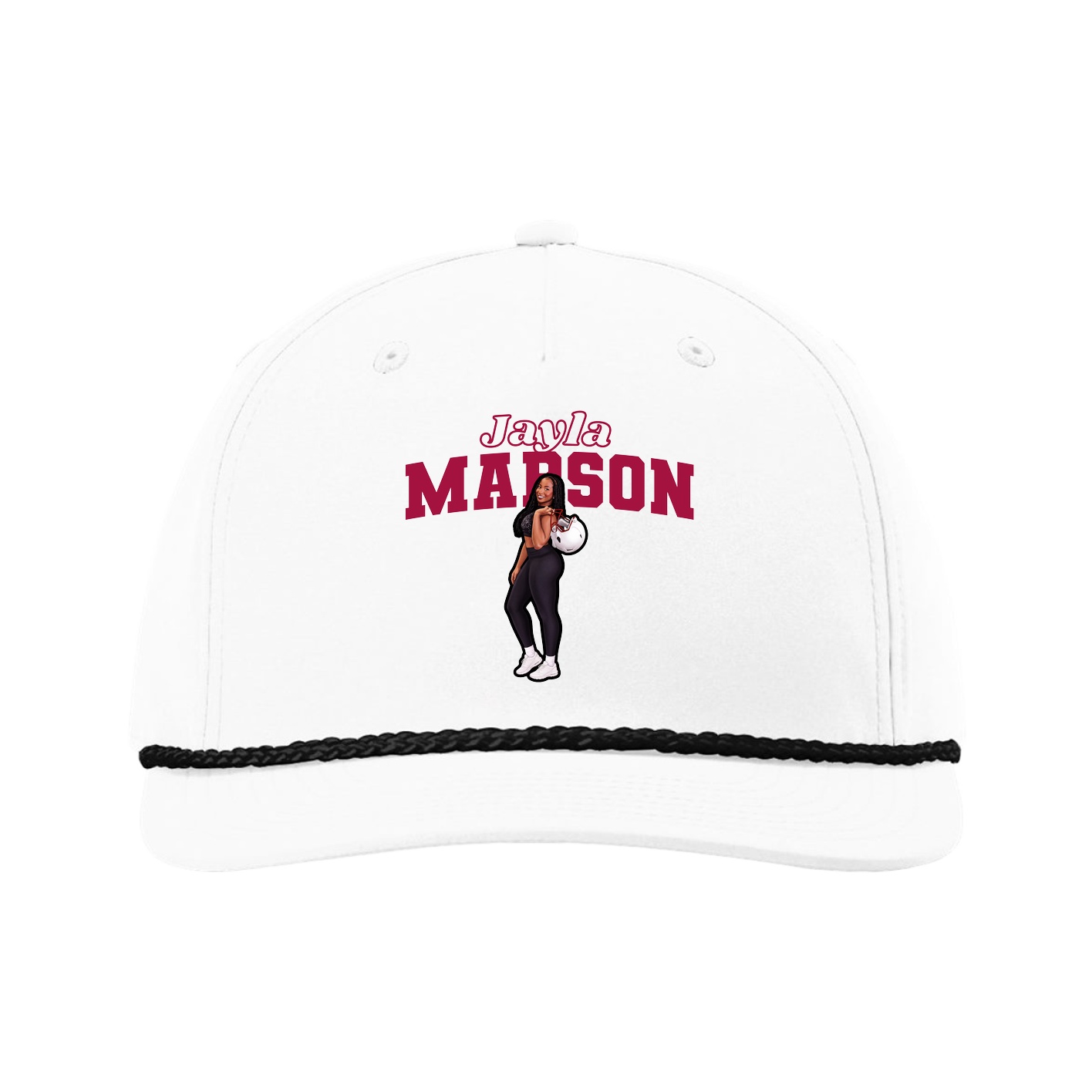 Five-Panel Classic Rope Cap — Name Arch in White