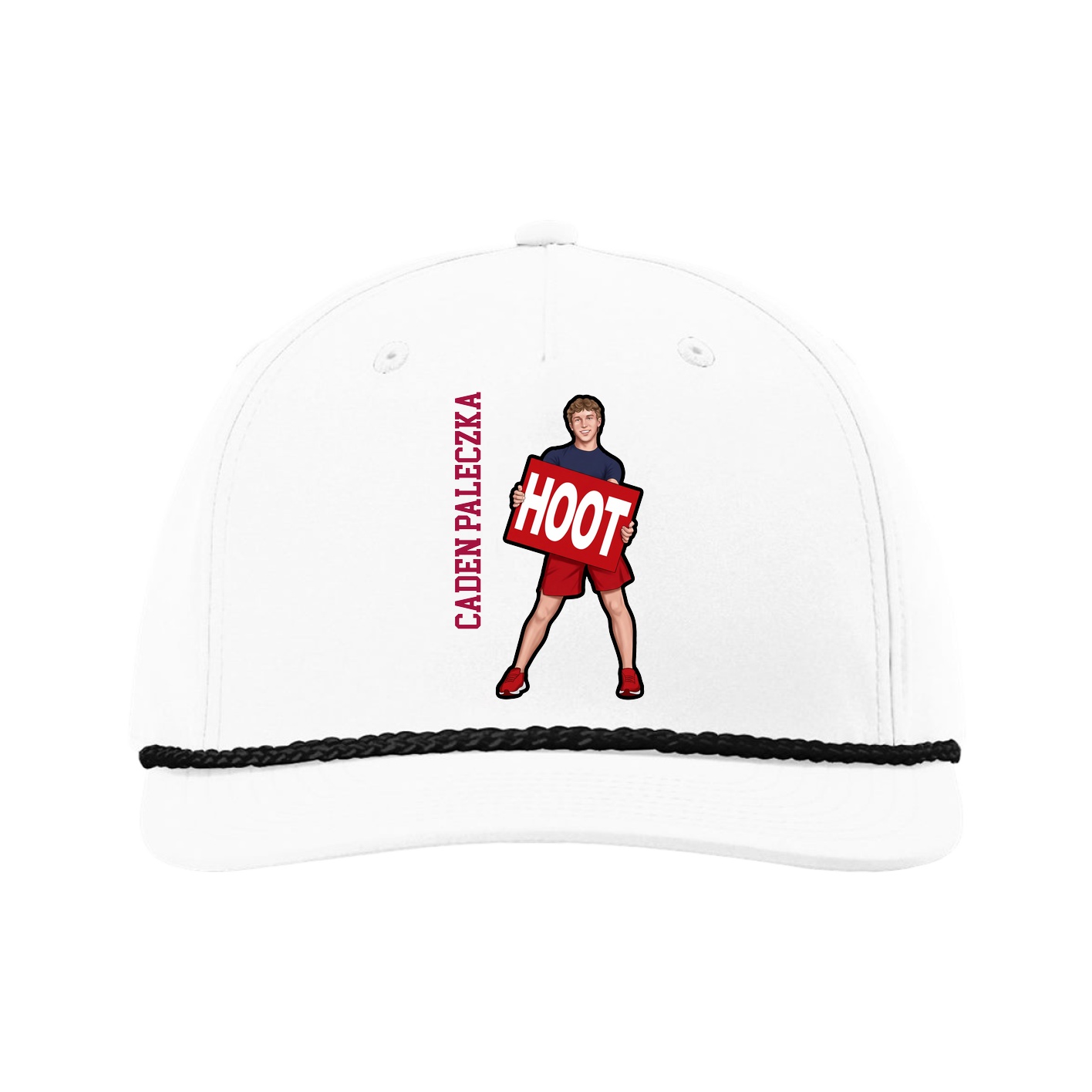 Five-Panel Classic Rope Cap — Name Vertical in White