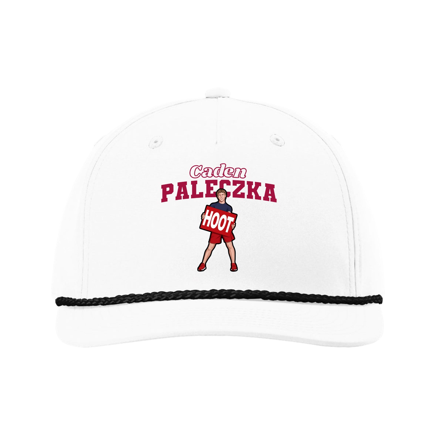 Five-Panel Classic Rope Cap — Name Arch in White