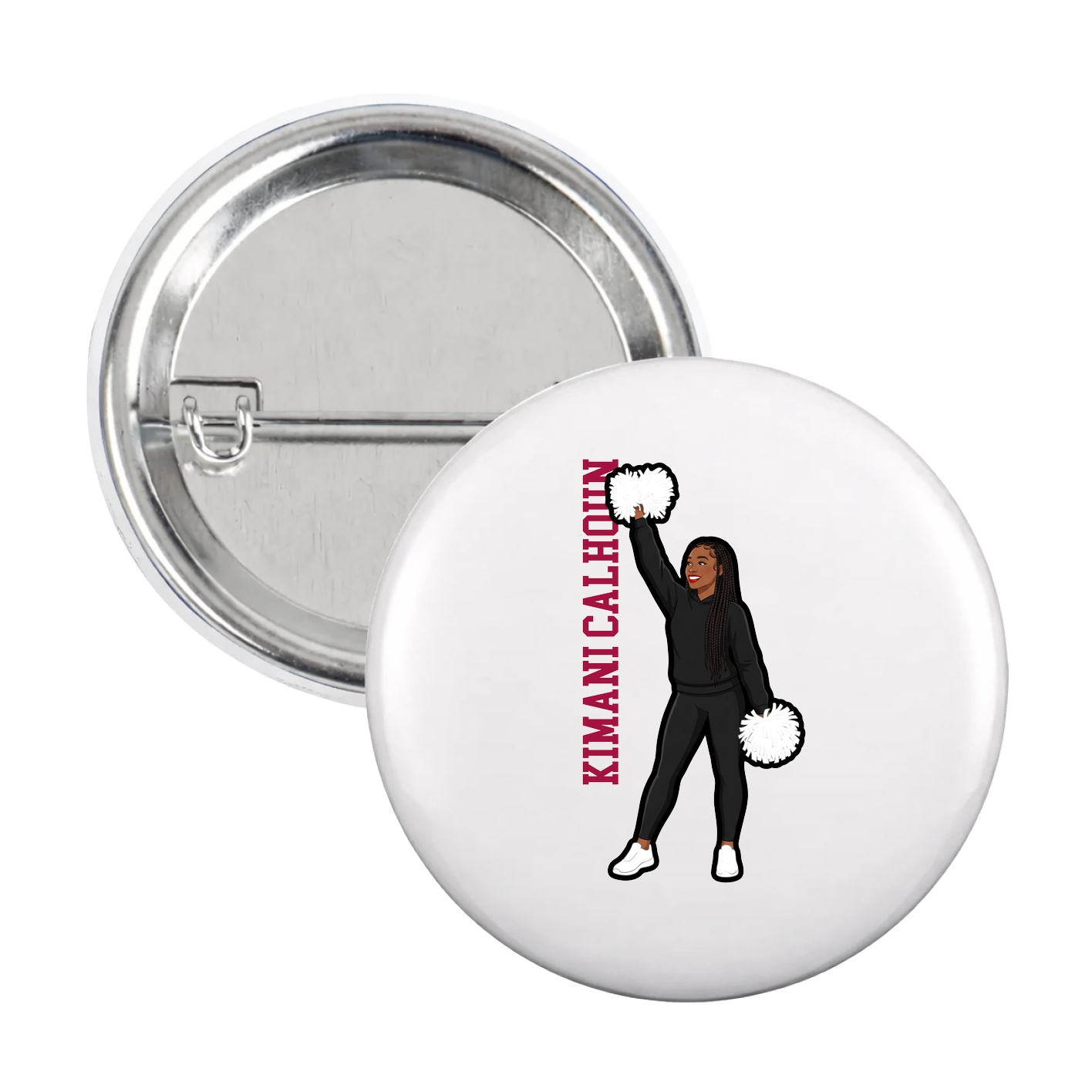 Game Day Button — Name Vertical in White