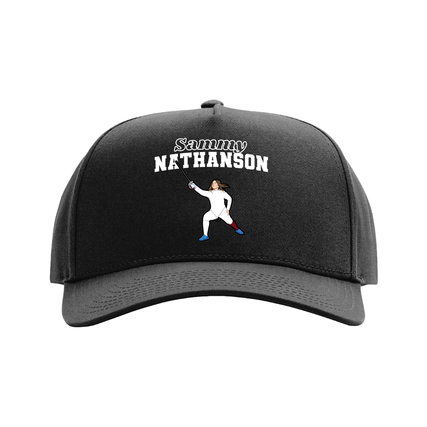 Full Fabric Five-Panel Champ Cap — Name Arch in Black