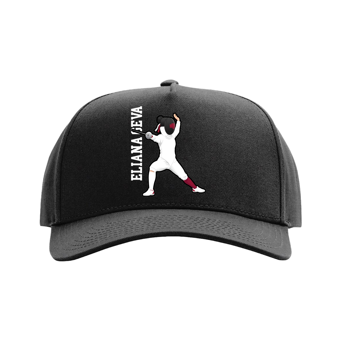 Full Fabric Five-Panel Champ Cap — Name Vertical in Black