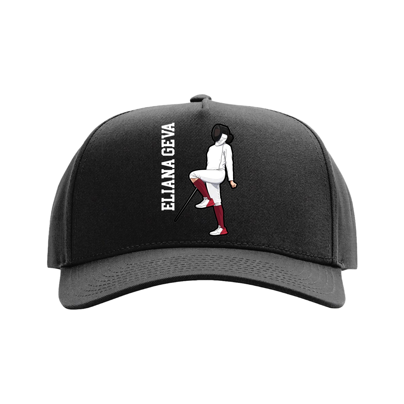 Full Fabric Five-Panel Champ Cap — Name Vertical in Black