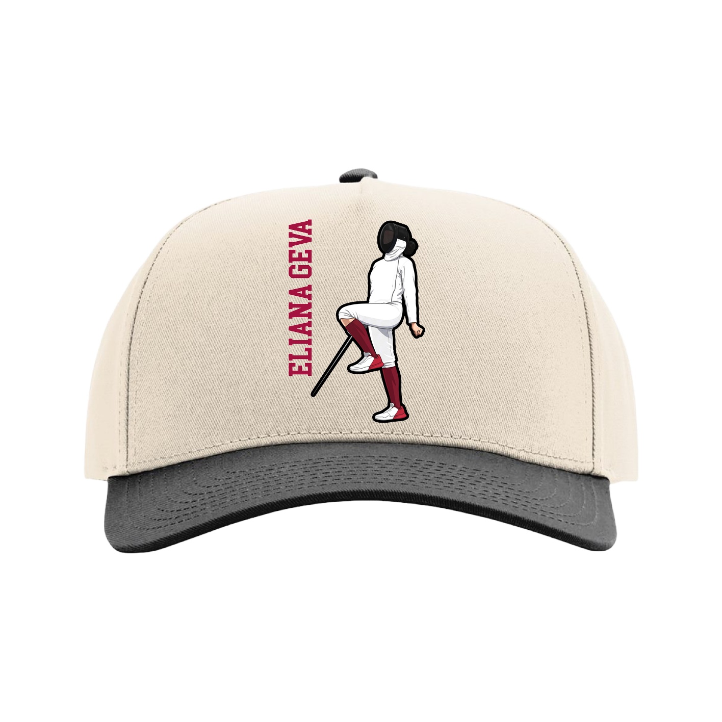 Full Fabric Five-Panel Champ Cap — Name Vertical in Cream/Black
