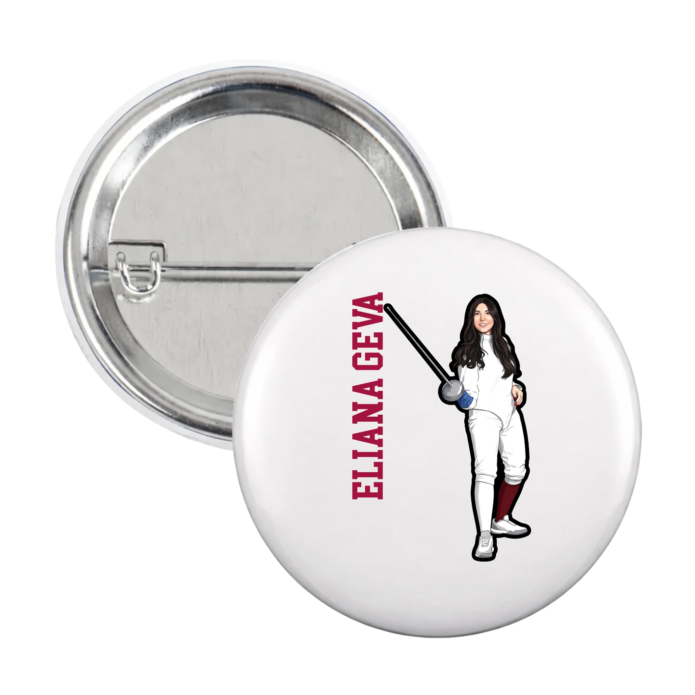 Game Day Button — Name Vertical in White