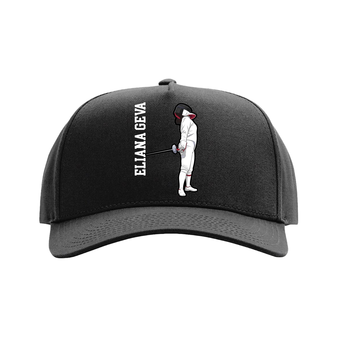 Full Fabric Five-Panel Champ Cap — Name Vertical in Black