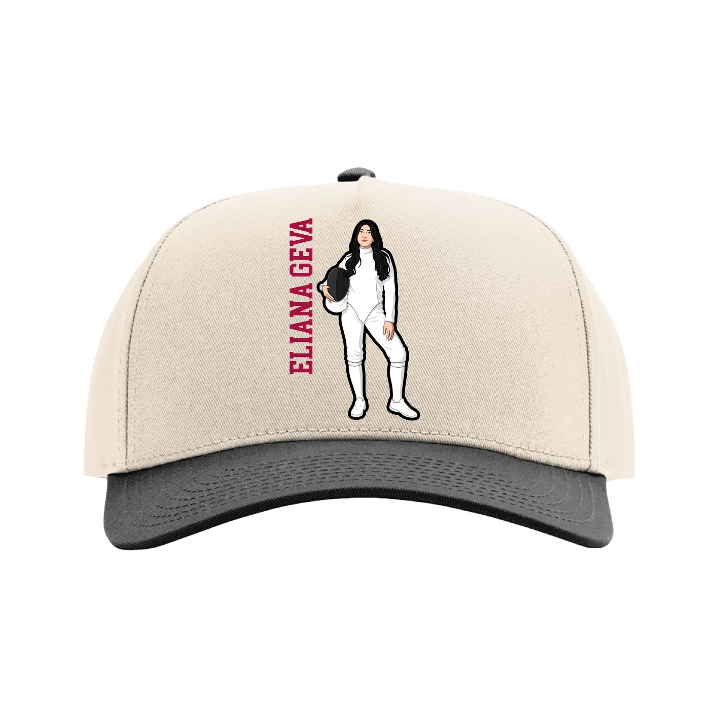 Full Fabric Five-Panel Champ Cap — Name Vertical in Cream/Black