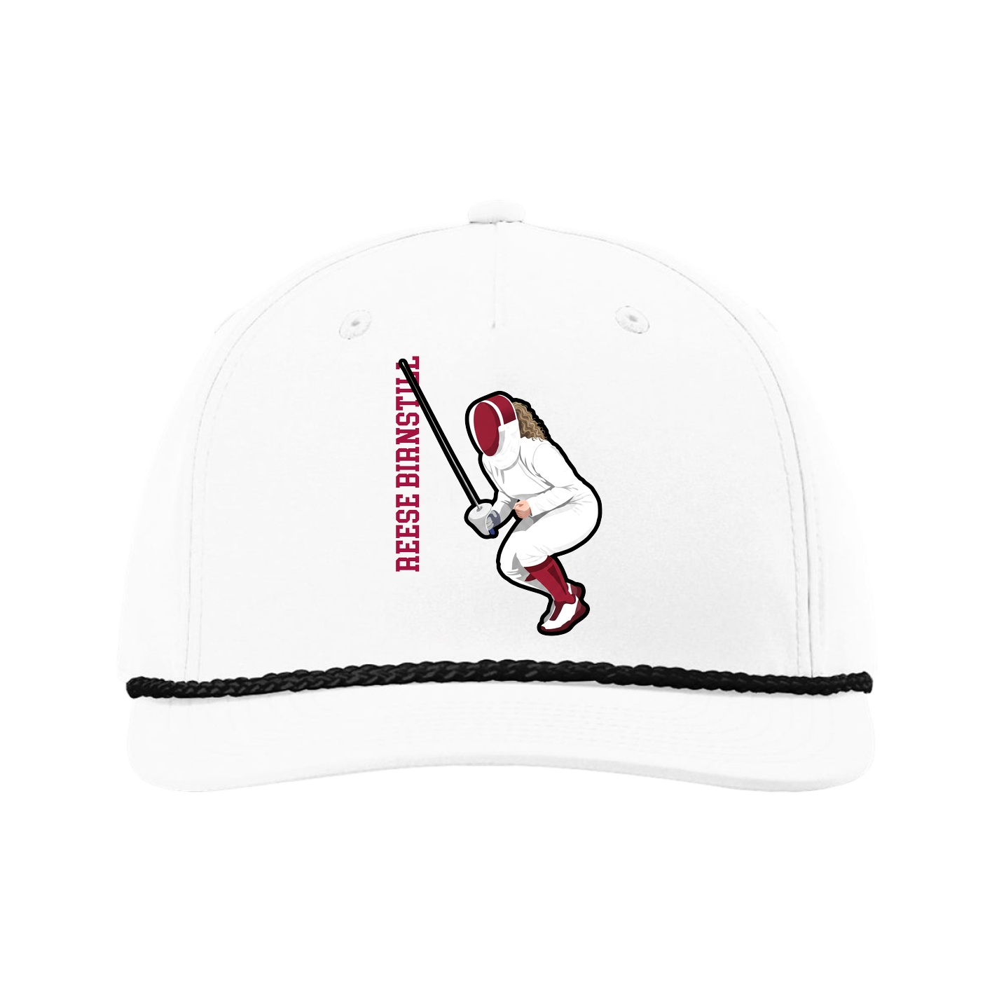 Five-Panel Classic Rope Cap — Name Vertical in White