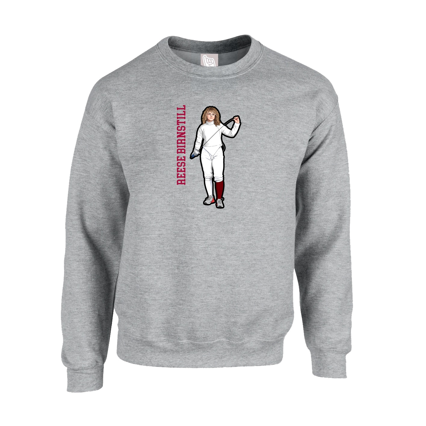 Fleece Crew — Name Vertical in Grey