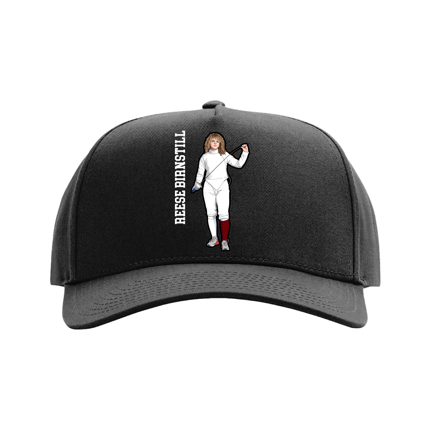 Full Fabric Five-Panel Champ Cap — Name Vertical in Black