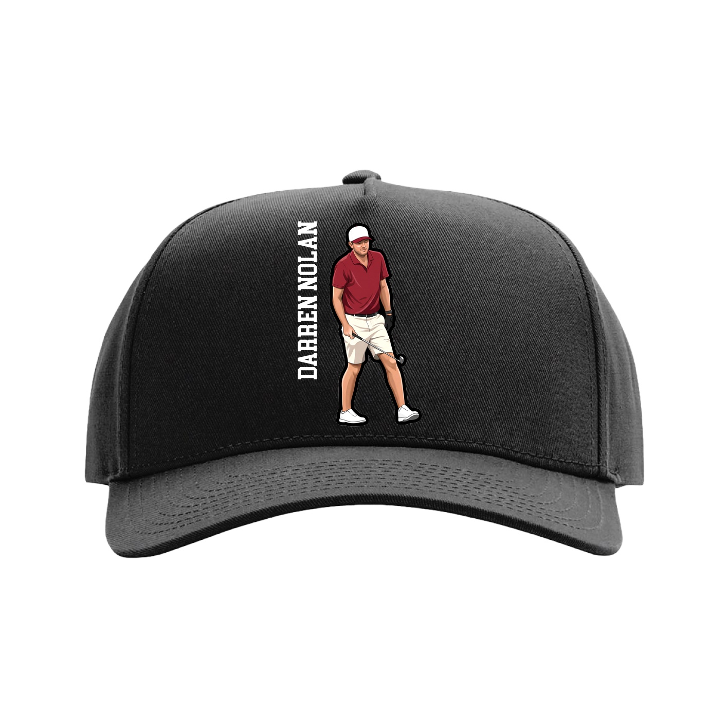 Full Fabric Five-Panel Champ Cap — Name Vertical in Black